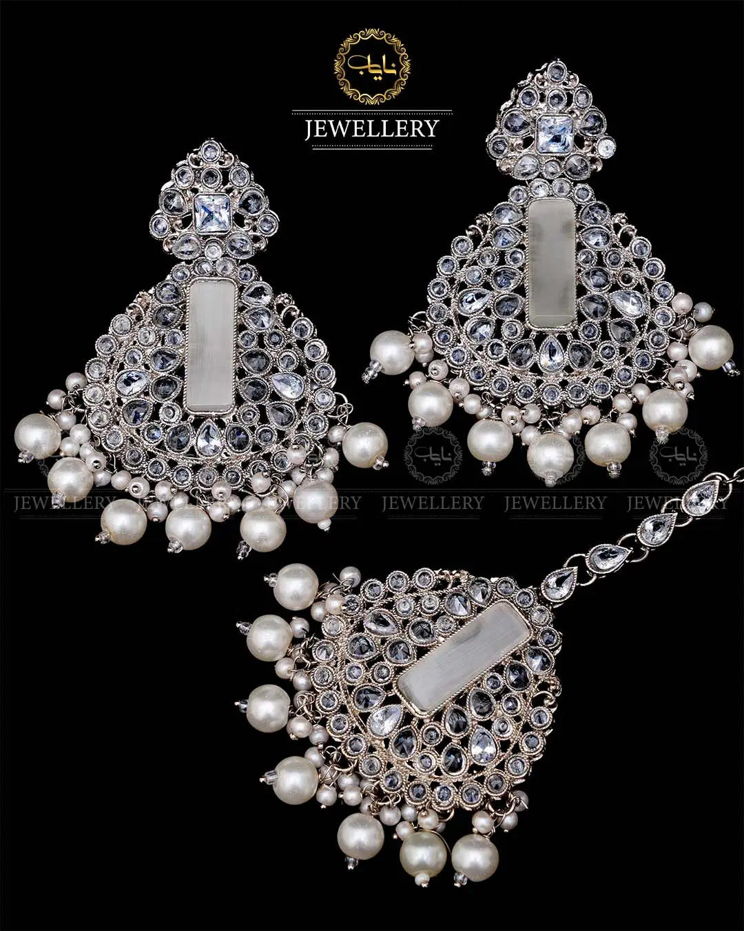 Kundan With Turkish Stones Earrings Tika set -1943-Silver Nayab Jewellery