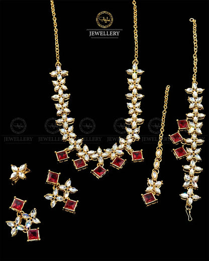 Kundan combo Necklace set with Earrings Tika Ring & Bracelet NJ-1907-G Nayab Jewellery