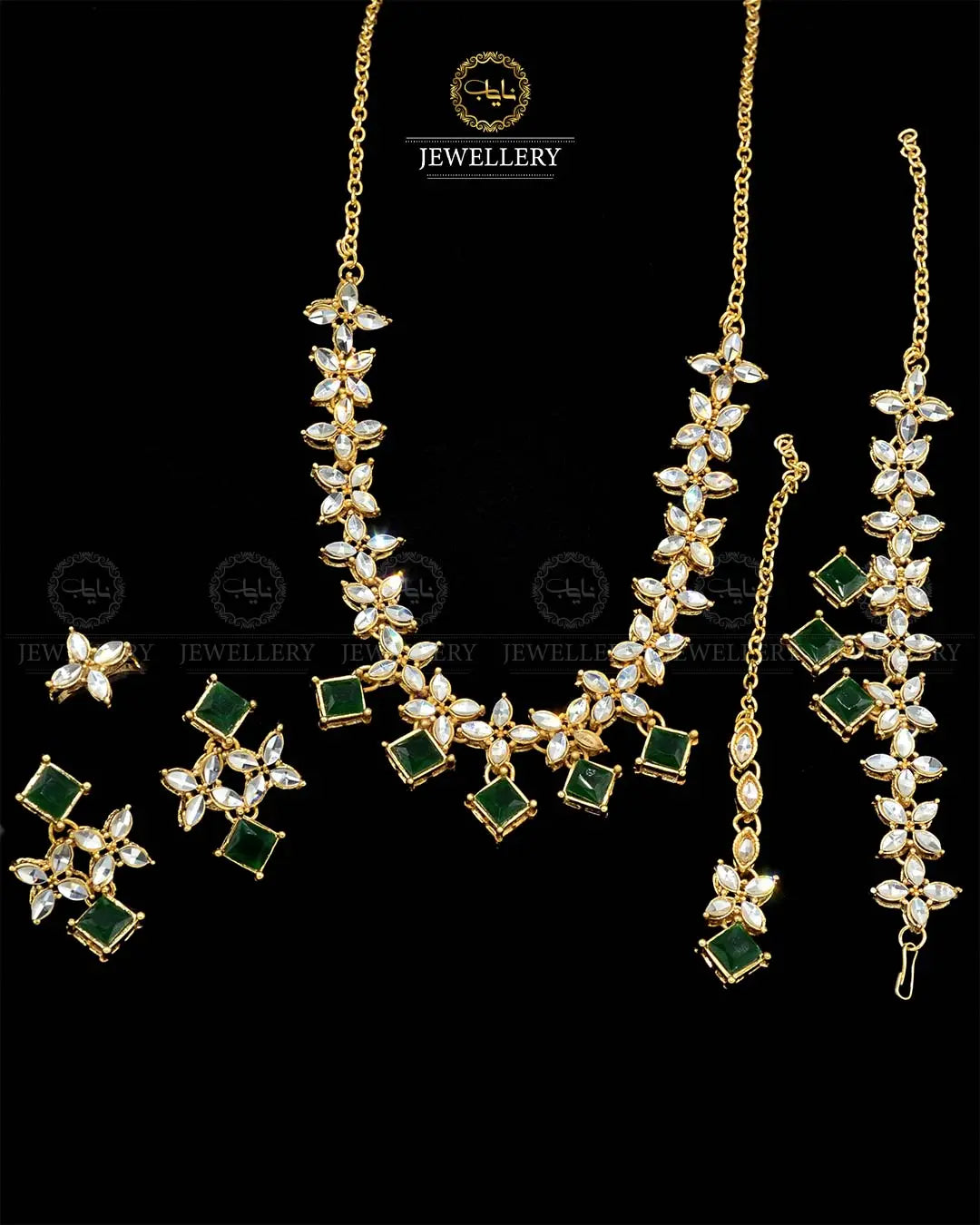 Kundan combo Necklace set with Earrings Tika Ring & Bracelet NJ-1907-G Nayab Jewellery