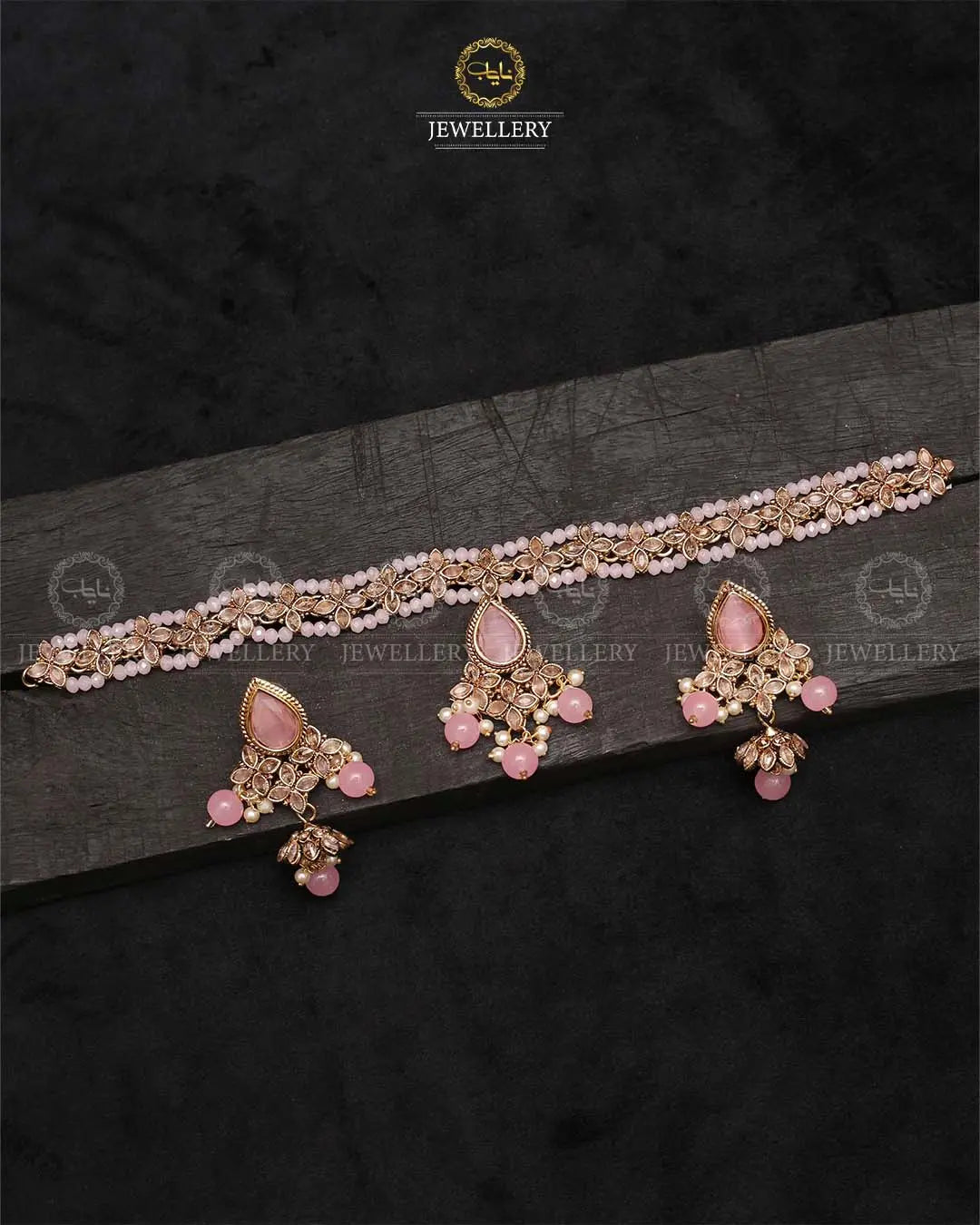 Lumiar Flexible choker patti set with jhumki-2238-Golden Nayab Jewellery