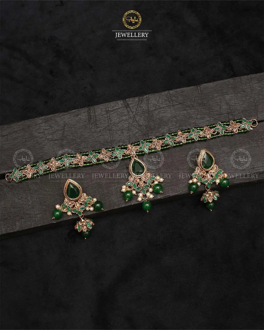 Lumiar Flexible choker patti set with jhumki-2238-Golden Nayab Jewellery