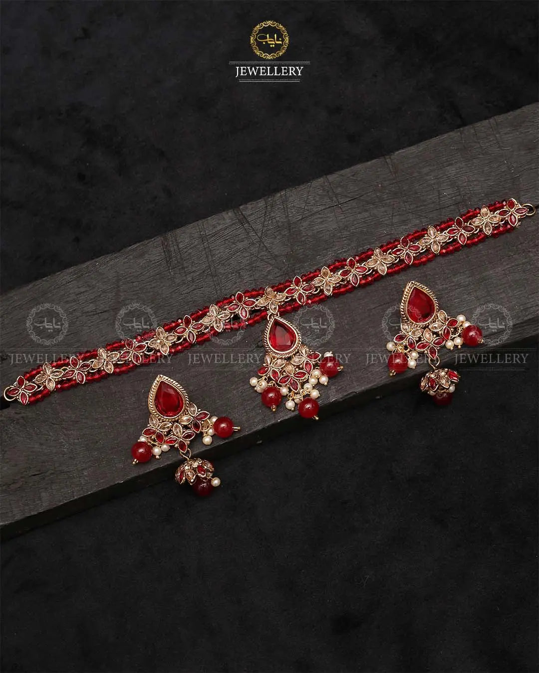 Lumiar Flexible choker patti set with jhumki-2238-Golden Nayab Jewellery