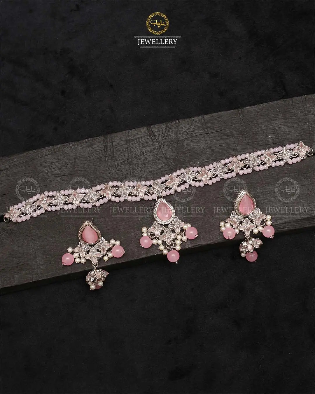 Lumiar Flexible choker patti set with jhumki-2238-Silver Nayab Jewellery