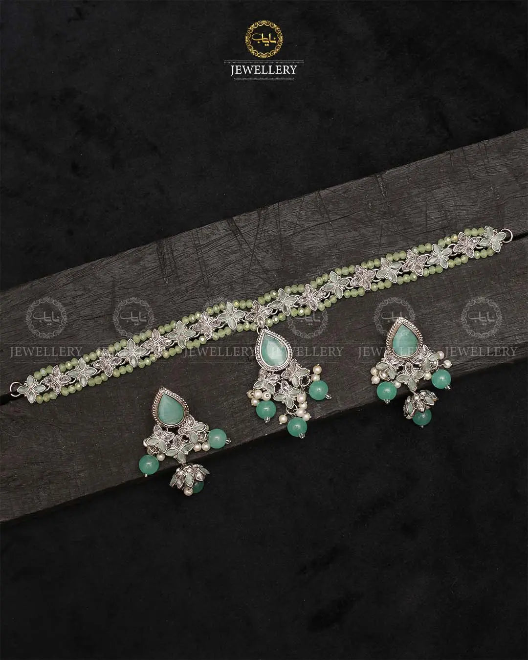 Lumiar Flexible choker patti set with jhumki-2238-Silver Nayab Jewellery