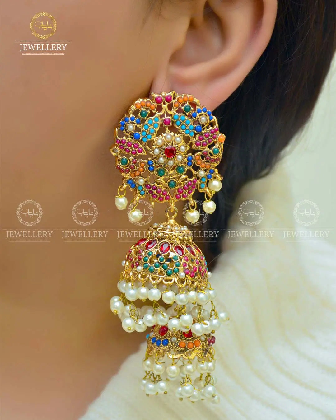 Madrasi Noratan Double Jhumka NJ-1540 Nayab Jewellery