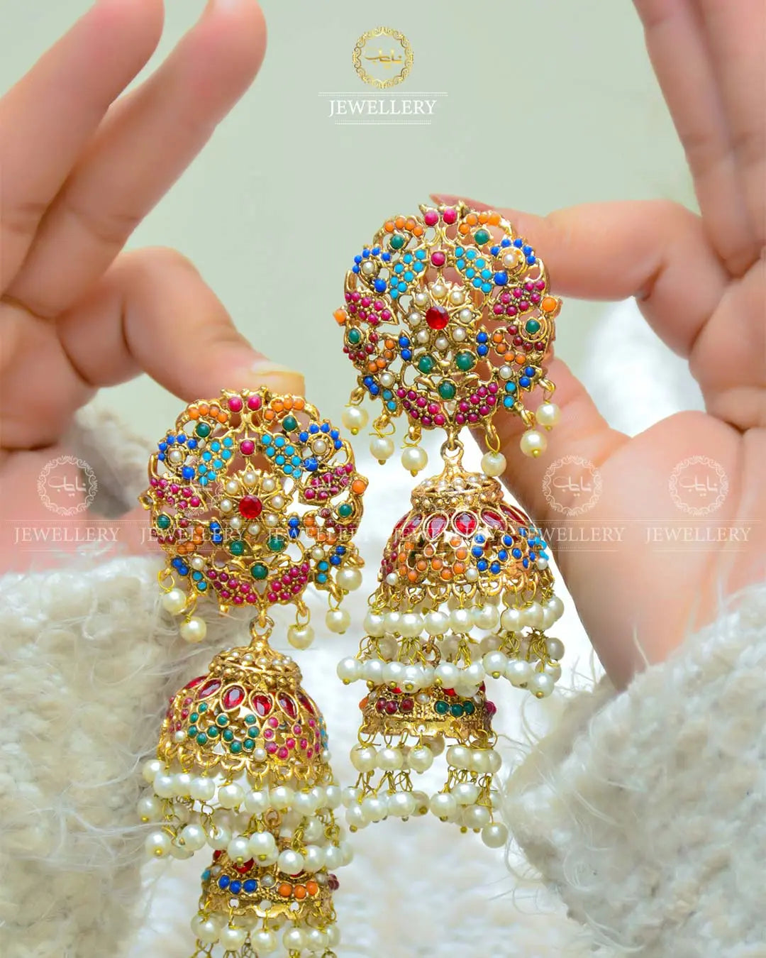 Madrasi Noratan Double Jhumka NJ-1540 Nayab Jewellery