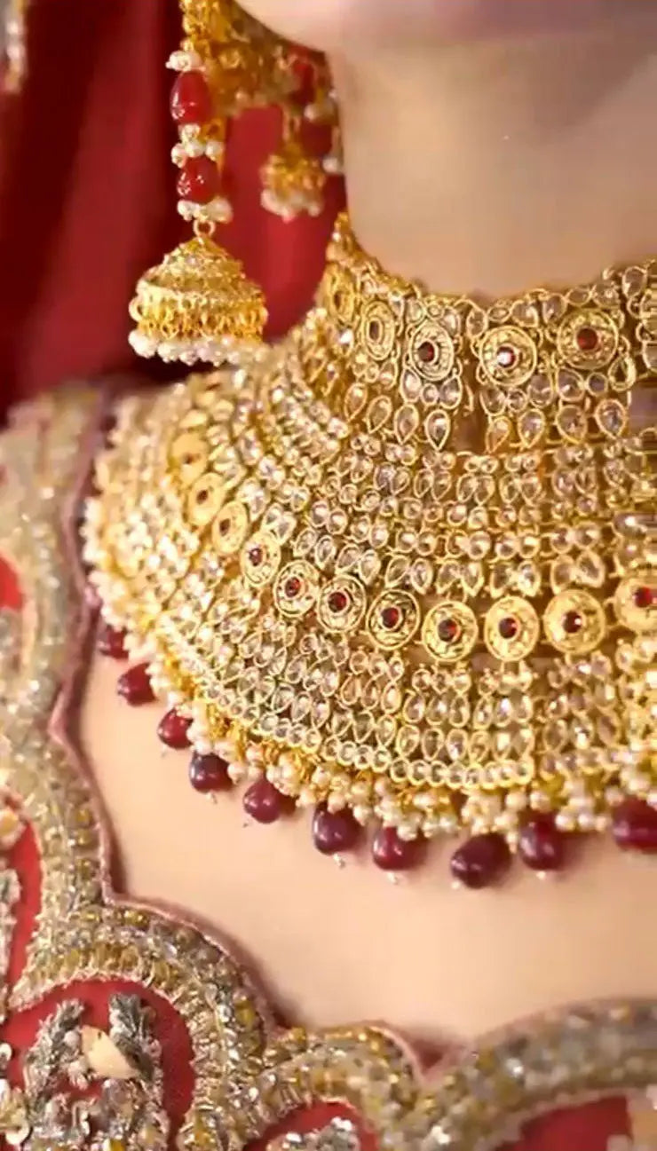 Malika Zarcon 6 pcs Collar Bridal set -2309-Golden Nayab Jewellery