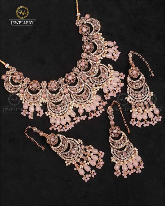 Moon Bridal jhalar Necklace set-2320-Golden Nayab Jewellery