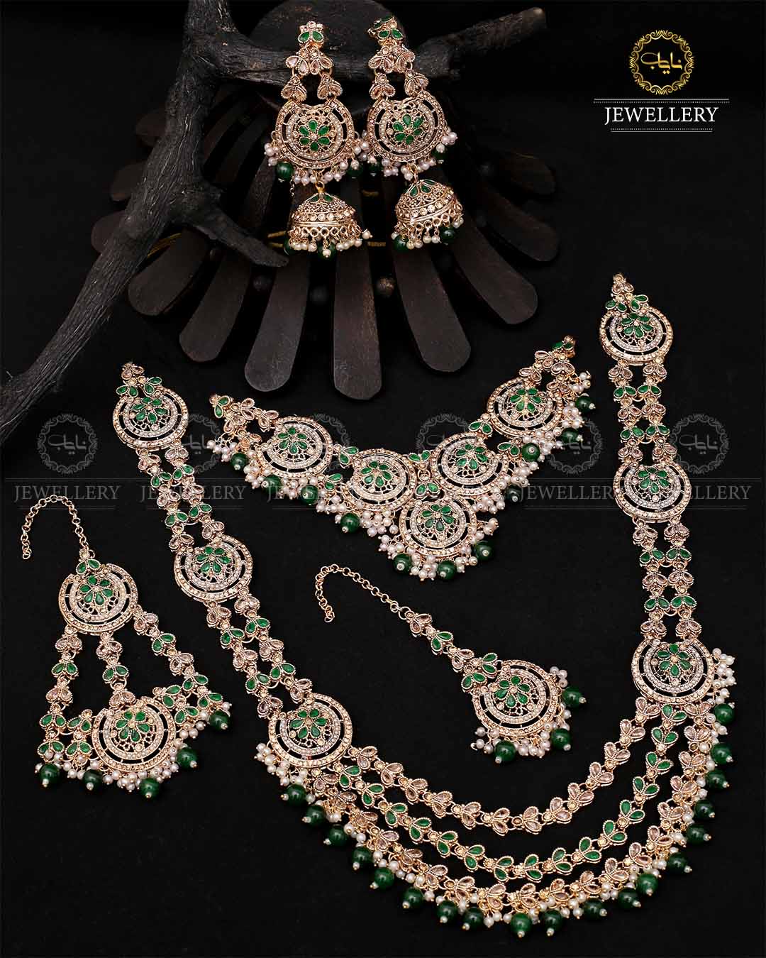 Mughlai Queen 6 pcs Bridal set-2088-Golden Nayab Jewellery