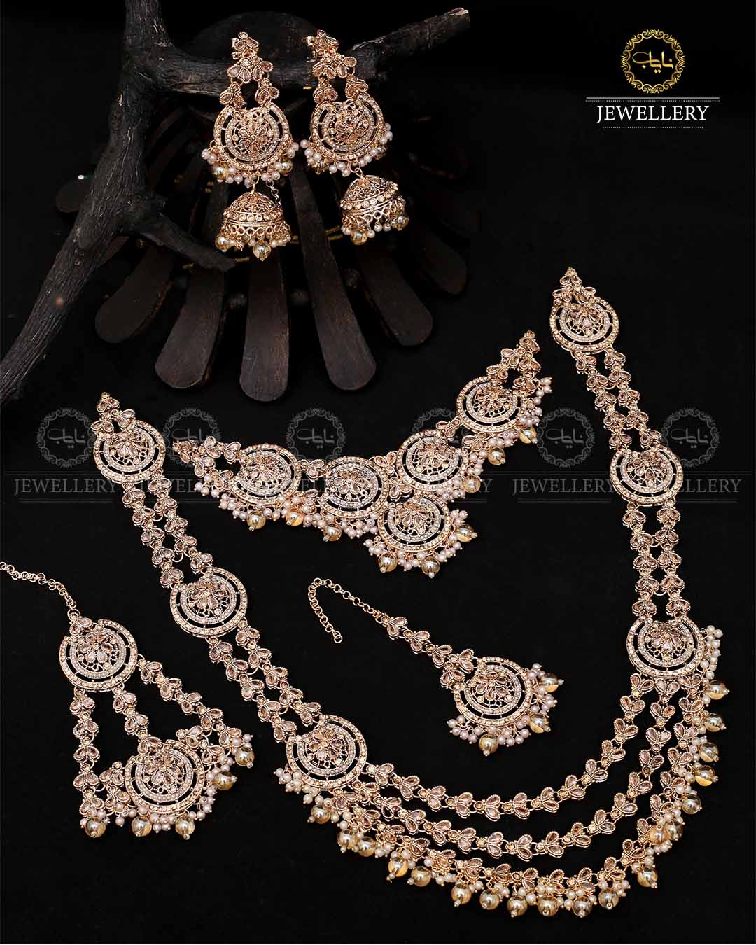 Mughlai Queen 6 pcs Bridal set-2088-Golden Nayab Jewellery