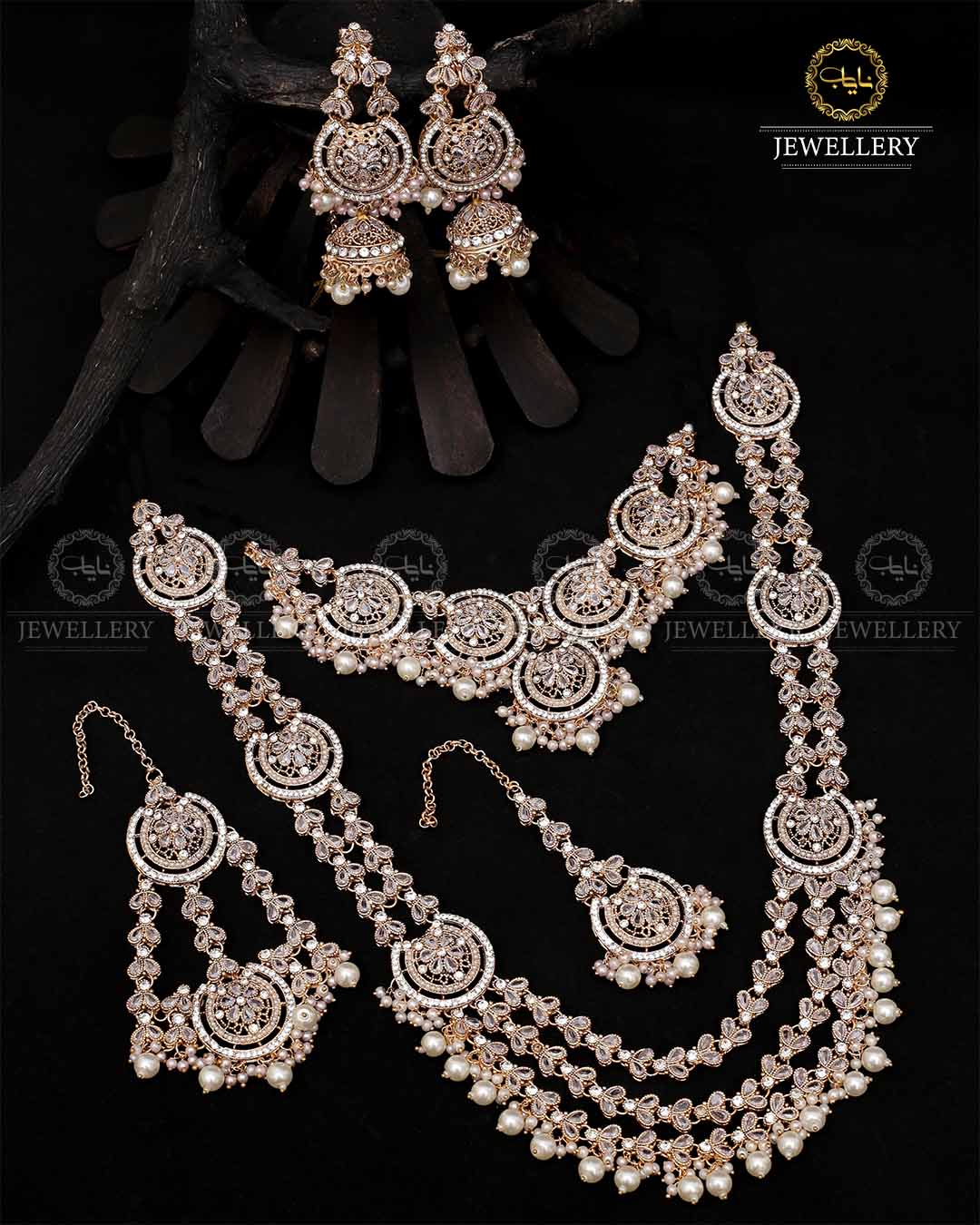 Mughlai Queen 6 pcs Bridal set-2088-Golden Nayab Jewellery