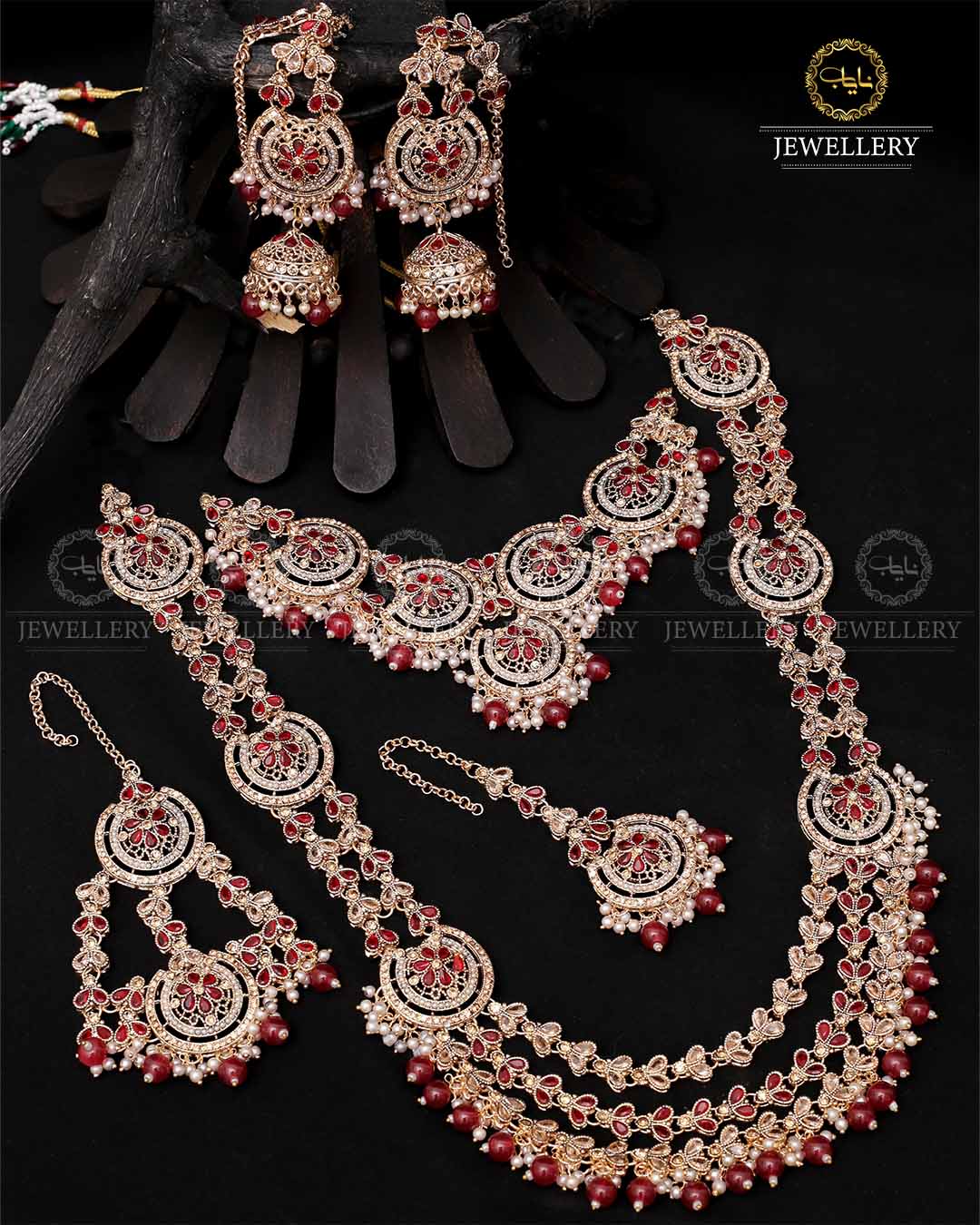 Mughlai Queen 6 pcs Bridal set-2088-Golden Nayab Jewellery