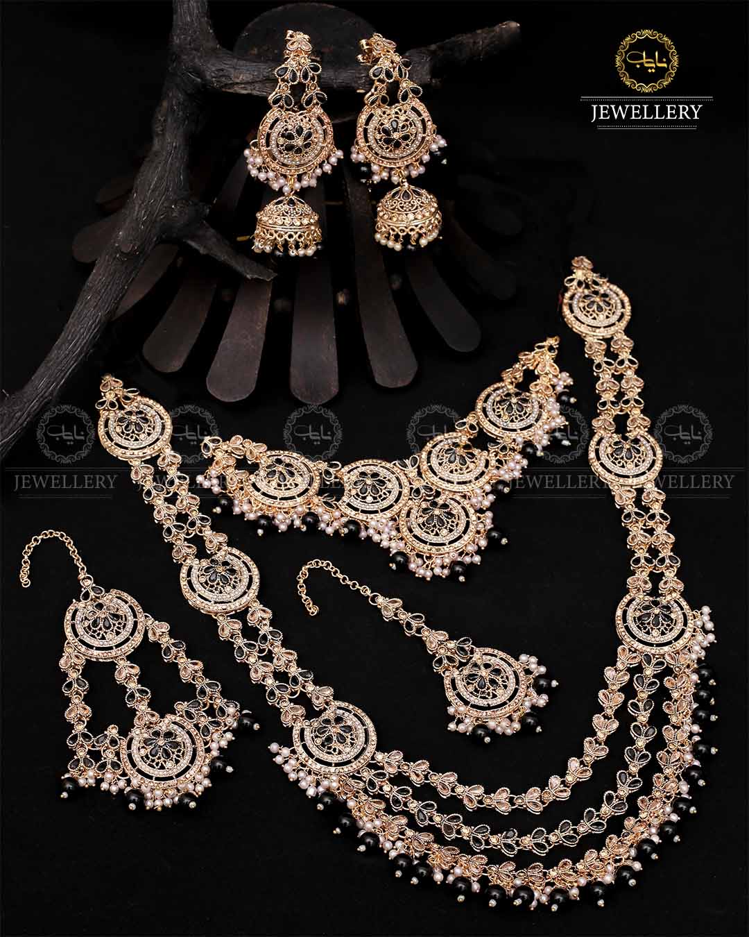 Mughlai Queen 6 pcs Bridal set-2088-Golden Nayab Jewellery