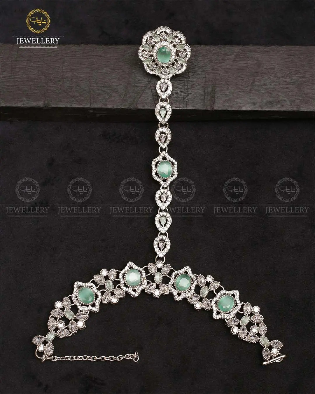 Nafees Zarcon Anja (bracelet with ring)-2324-Silver Nayab Jewellery