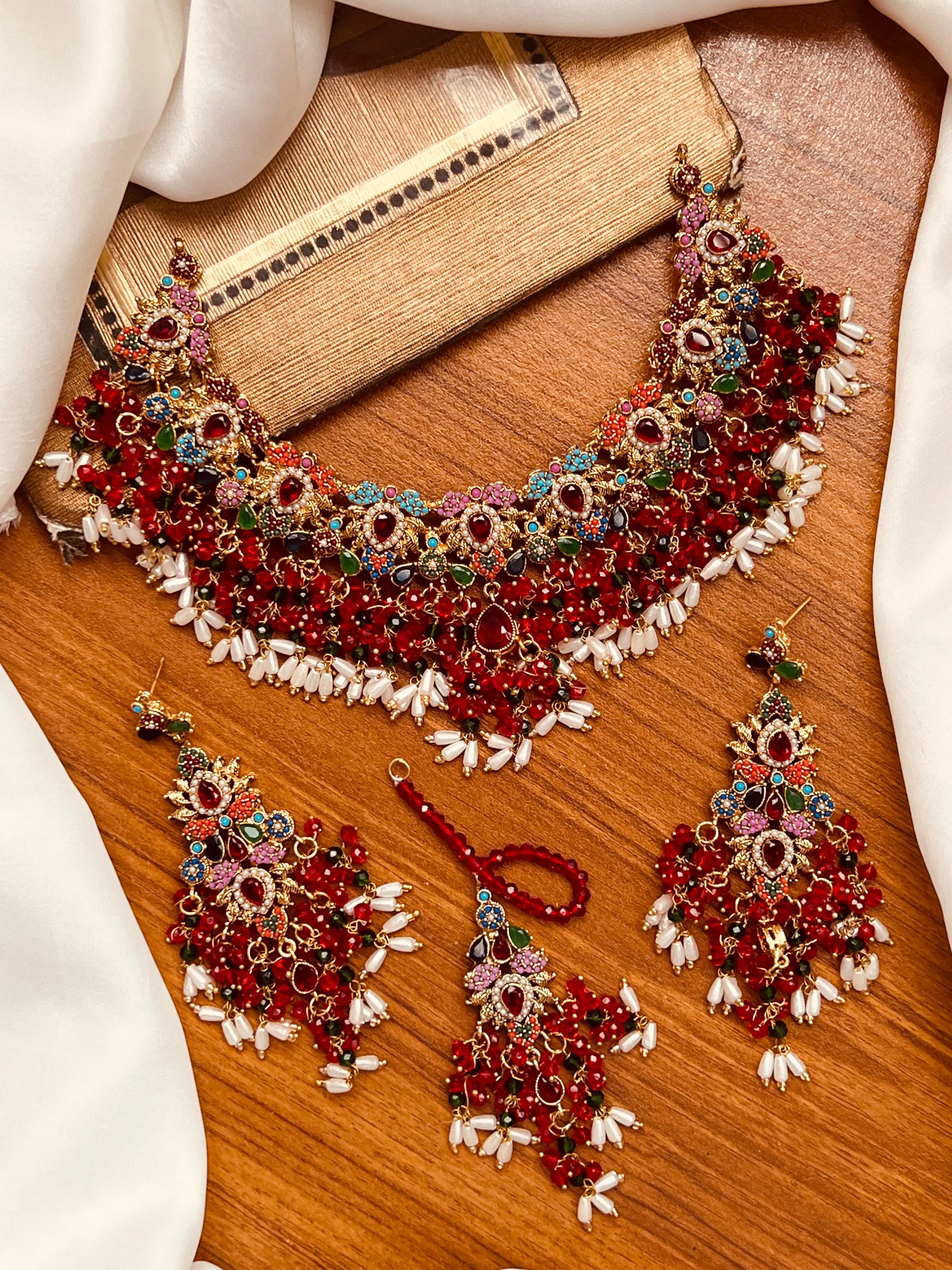 Noratan Bridal Necklace set with heavy bandhai-2246 Nayab Jewellery