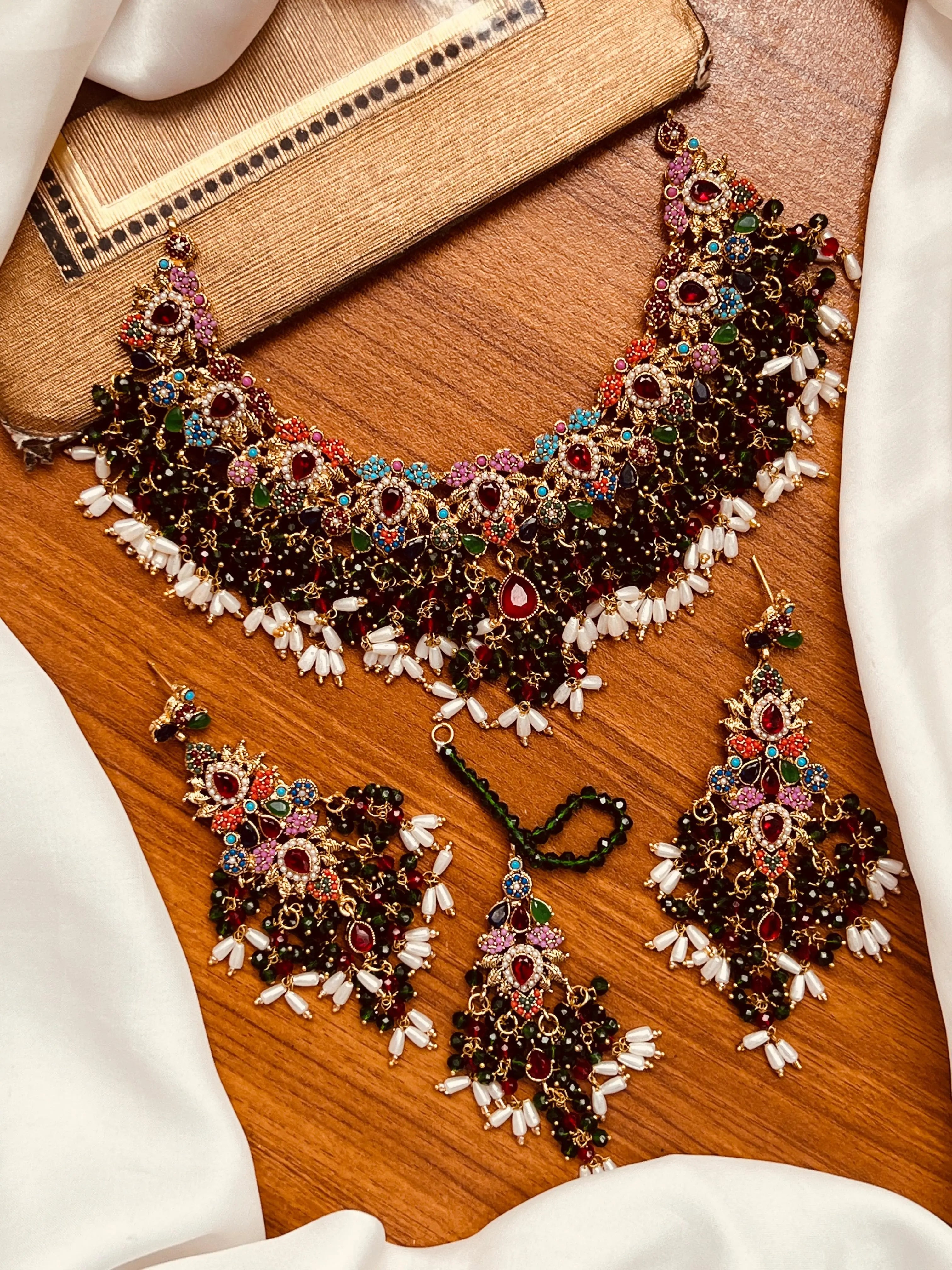 Noratan Bridal Necklace set with heavy bandhai-2246 Nayab Jewellery