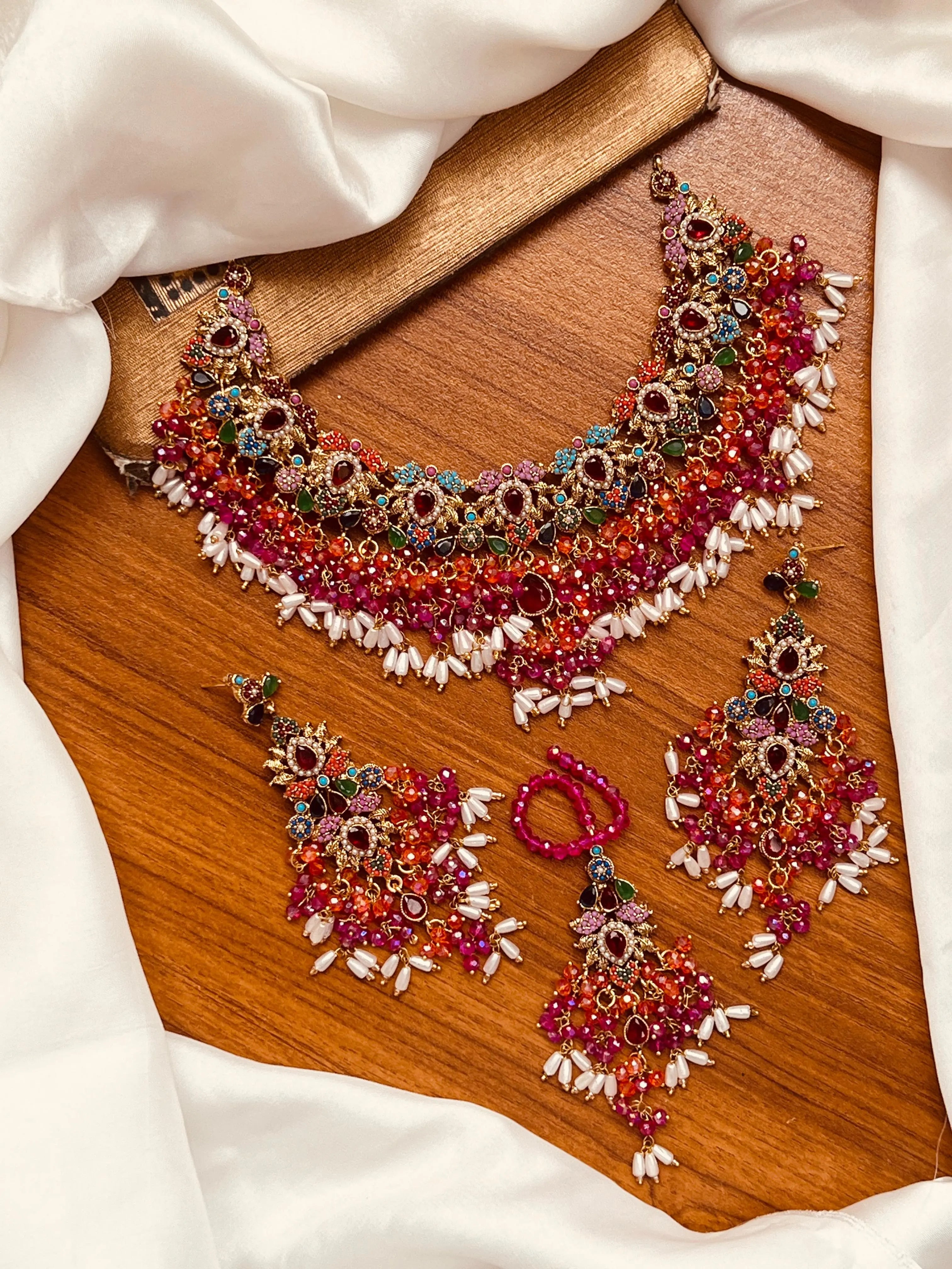 Noratan Bridal Necklace set with heavy bandhai-2246 Nayab Jewellery