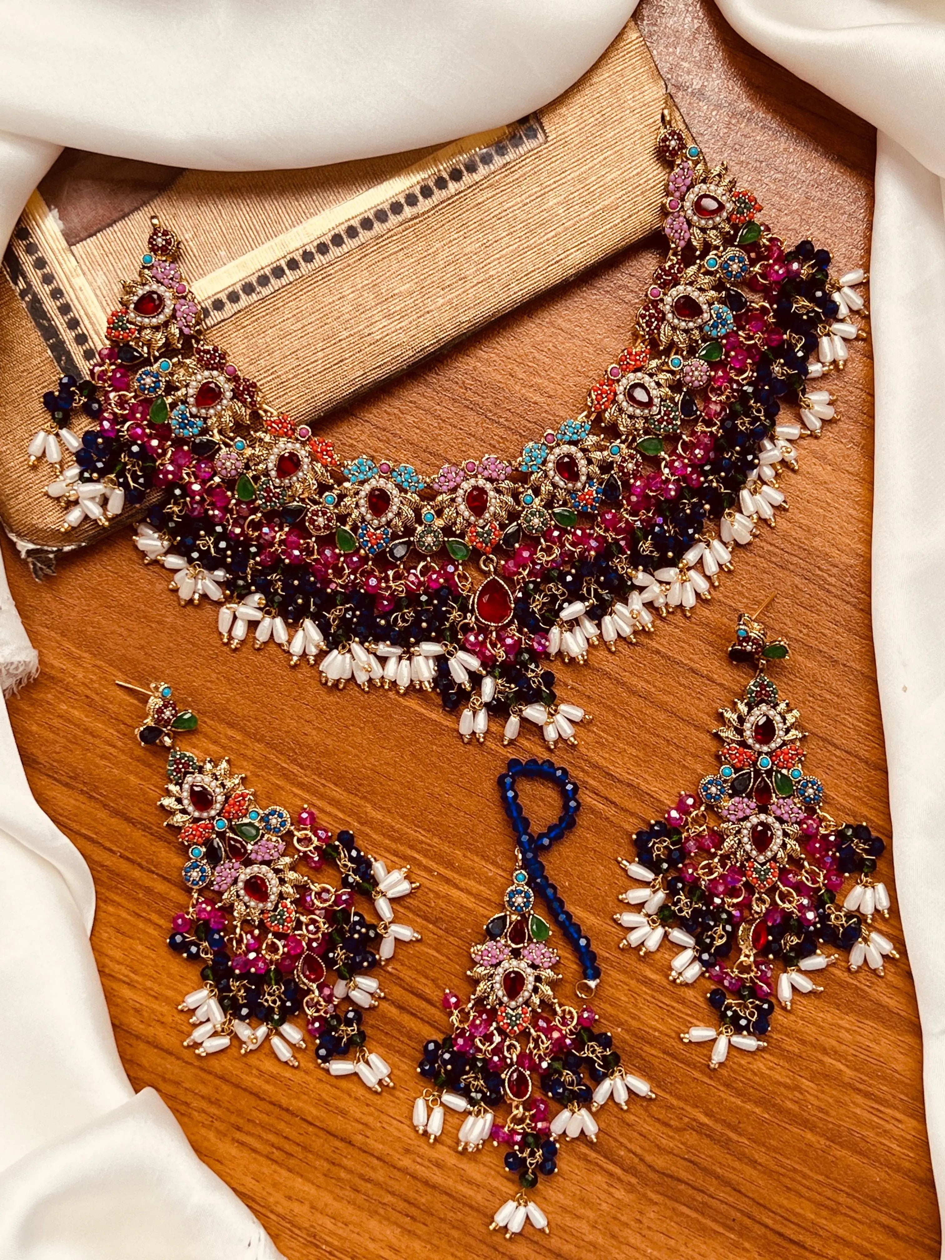 Noratan Bridal Necklace set with heavy bandhai-2246 Nayab Jewellery