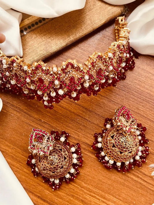 Noratan Collar set with Jhumki-2136 Nayab Jewellery