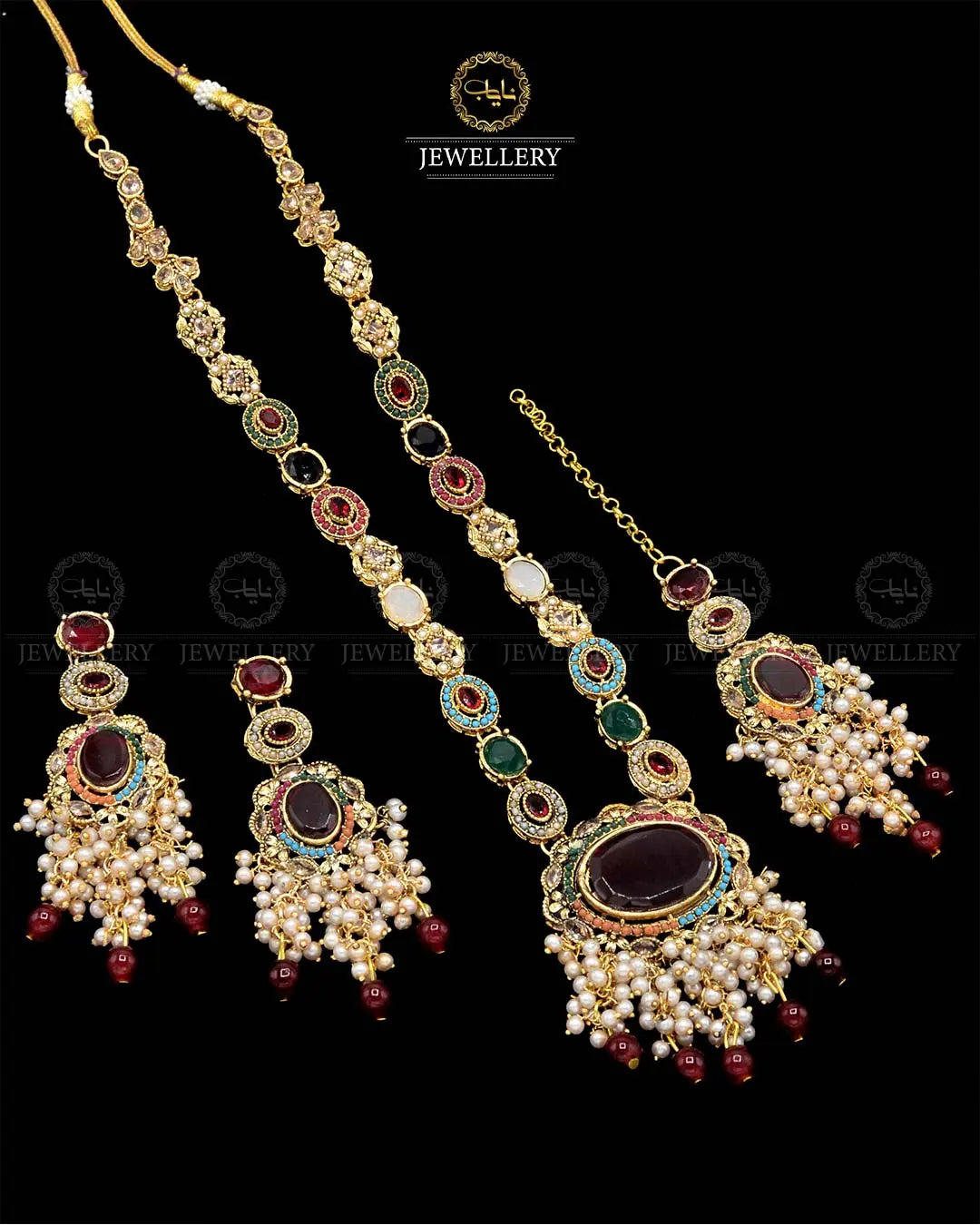 Noratan Mala set with Tika NJ-1912-Golden Nayab Jewellery