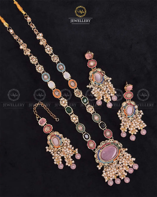 Noratan Mala set with Tika NJ-1912-Golden Nayab Jewellery