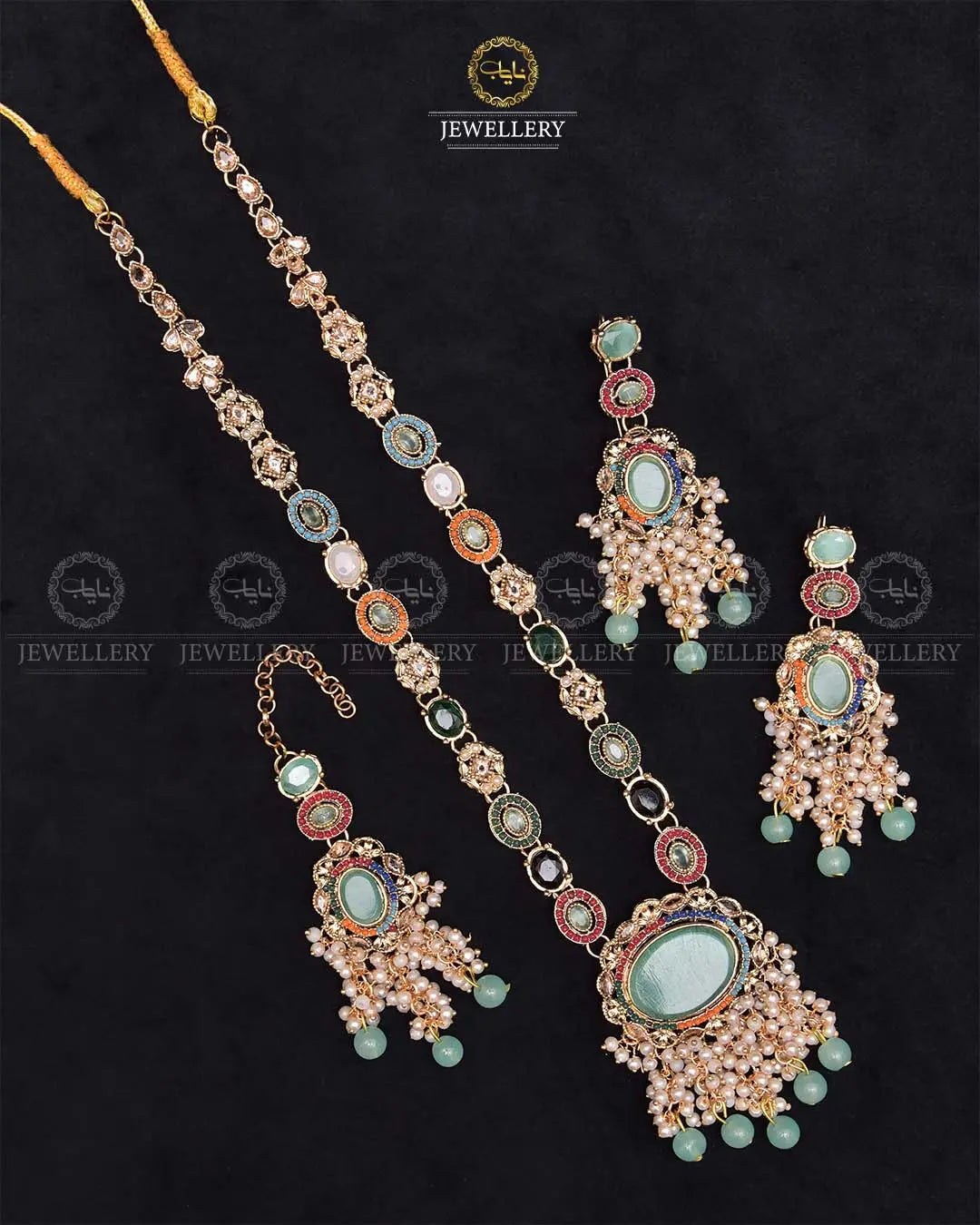 Noratan Mala set with Tika NJ-1912-Golden Nayab Jewellery