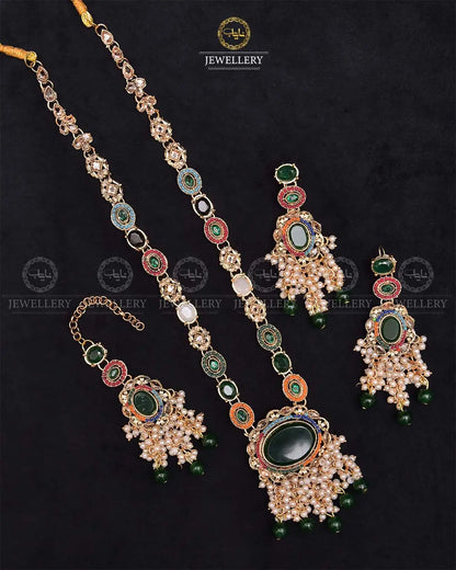 Noratan Mala set with Tika NJ-1912-Golden Nayab Jewellery