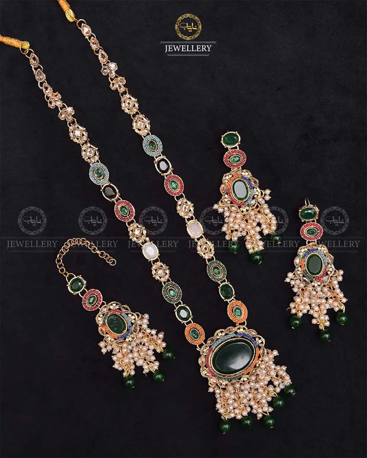 Noratan Mala set with Tika NJ-1912-Golden Nayab Jewellery