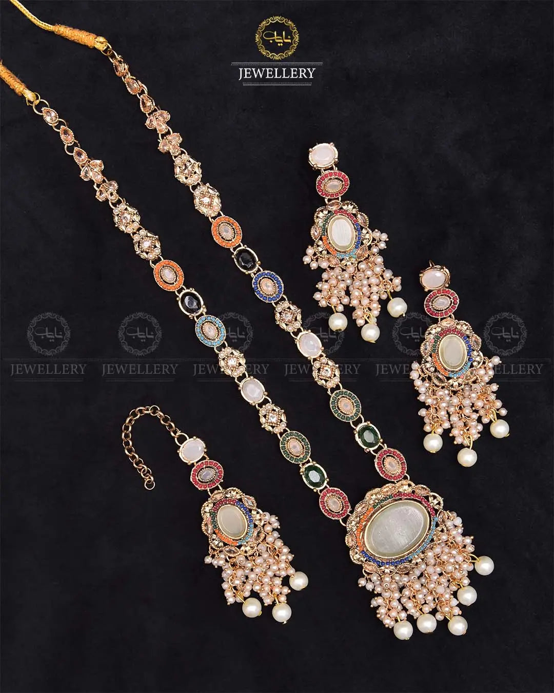 Noratan Mala set with Tika NJ-1912-Golden Nayab Jewellery