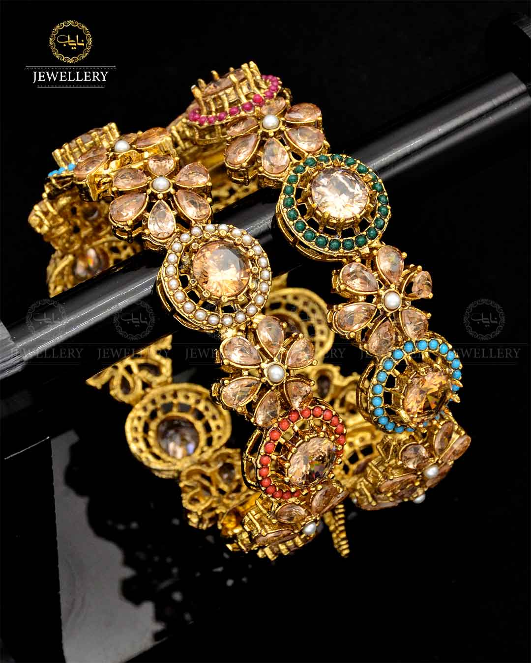 Noratan With Zarcon  Openable Bangles ( pair) NJ-1797 Nayab Jewellery