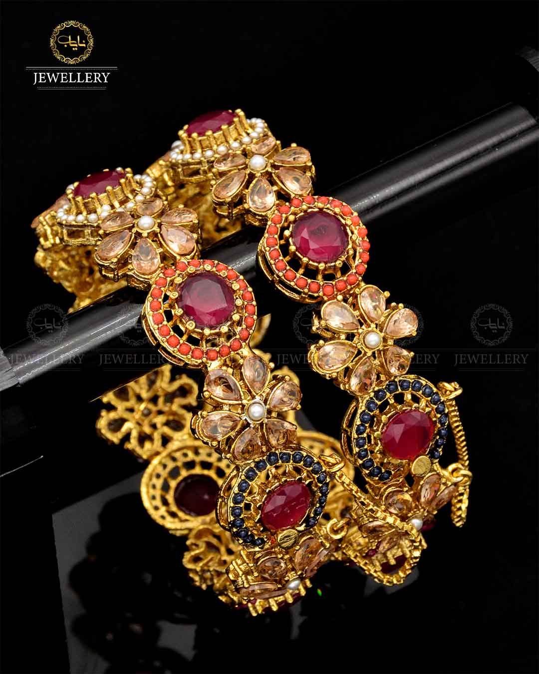 Noratan With Zarcon  Openable Bangles ( pair) NJ-1797 Nayab Jewellery