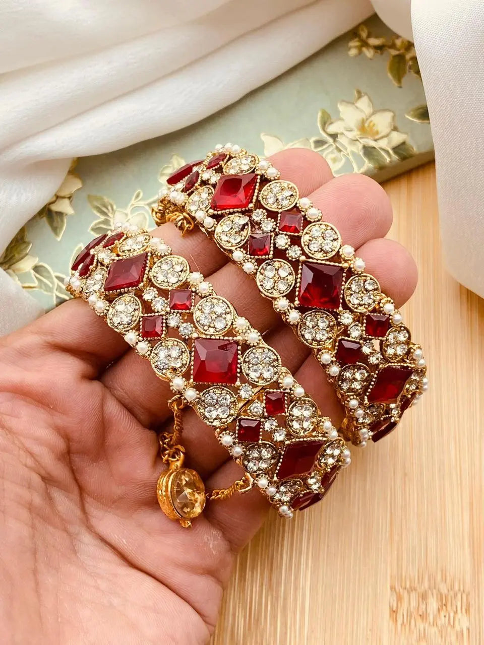 Novratan Square Gems Openable Bangles -2048-Golden Nayab Jewellery