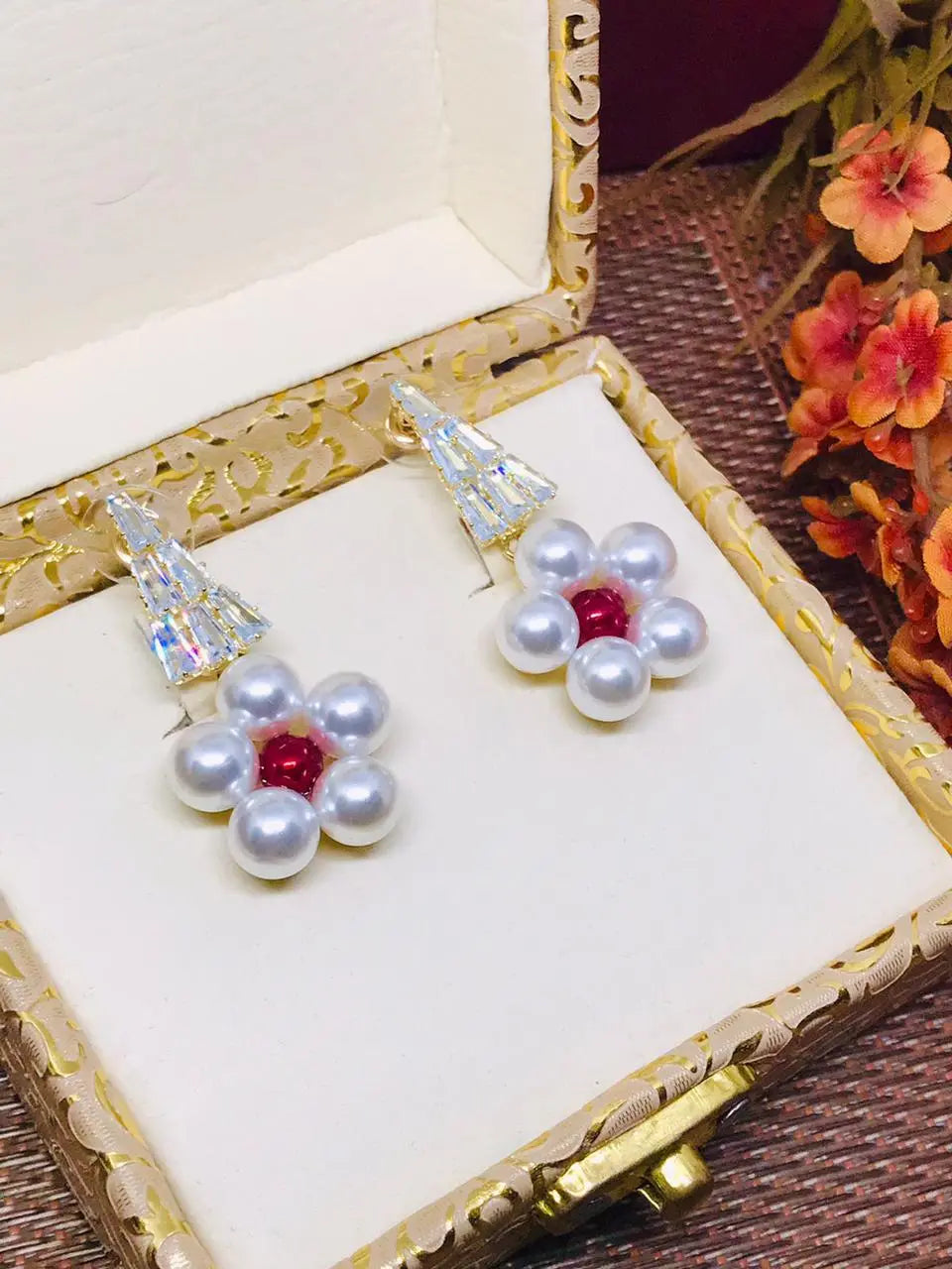 Pearl Earrings with Zarcon Stones