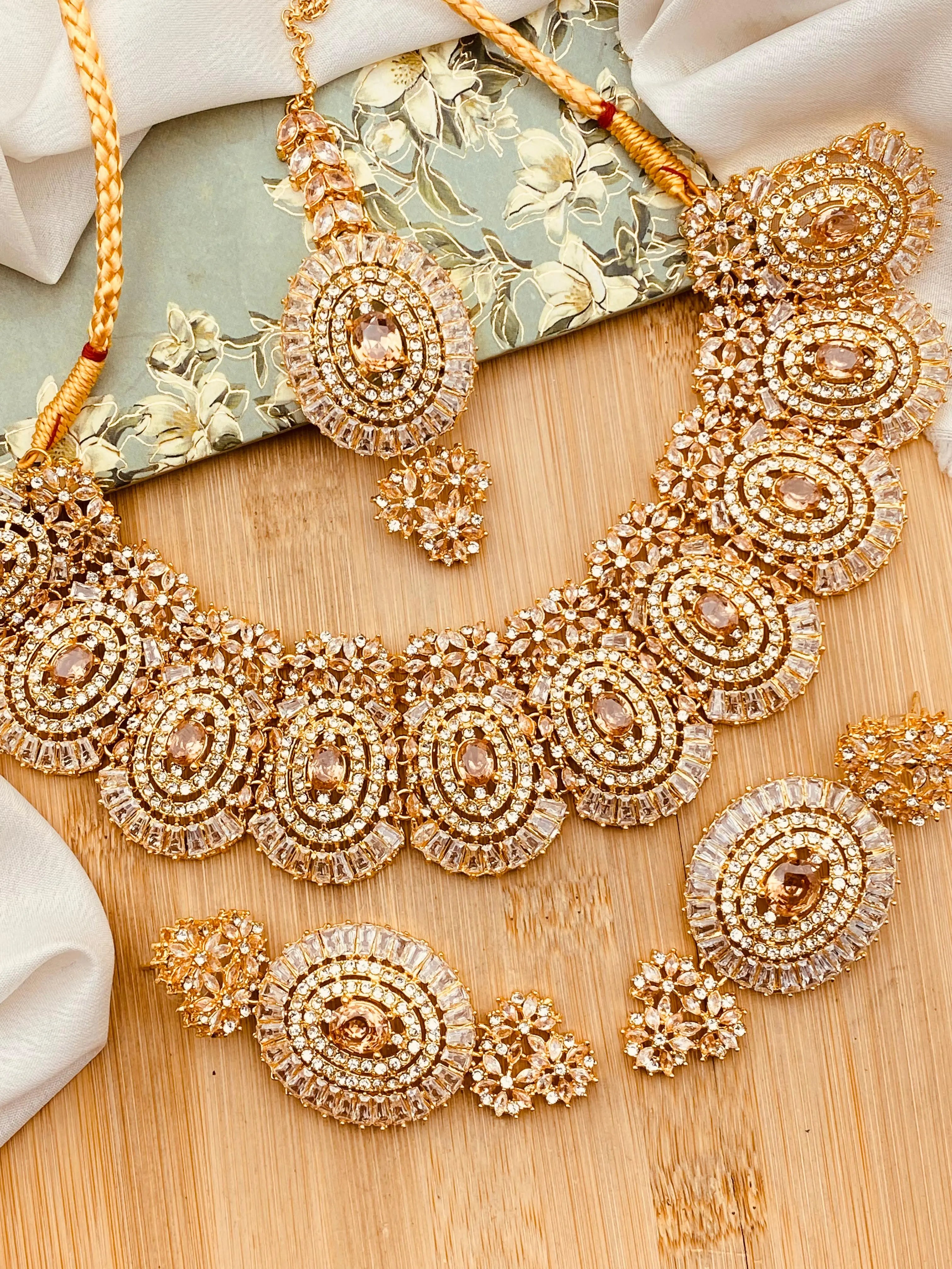 Polki with Zarcon Bridal Necklace set-2156-Golden Nayab Jewellery