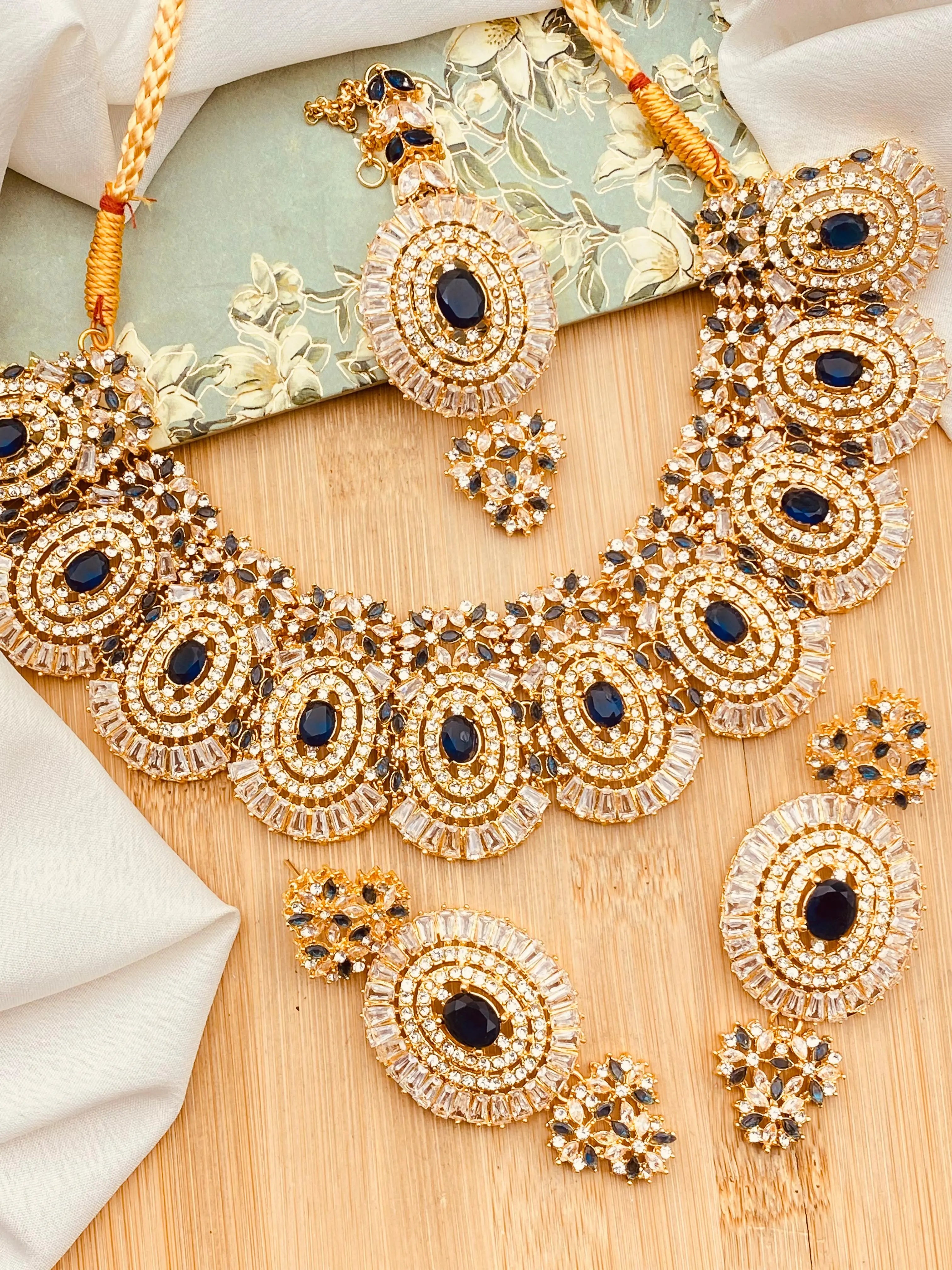 Polki with Zarcon Bridal Necklace set-2156-Golden Nayab Jewellery