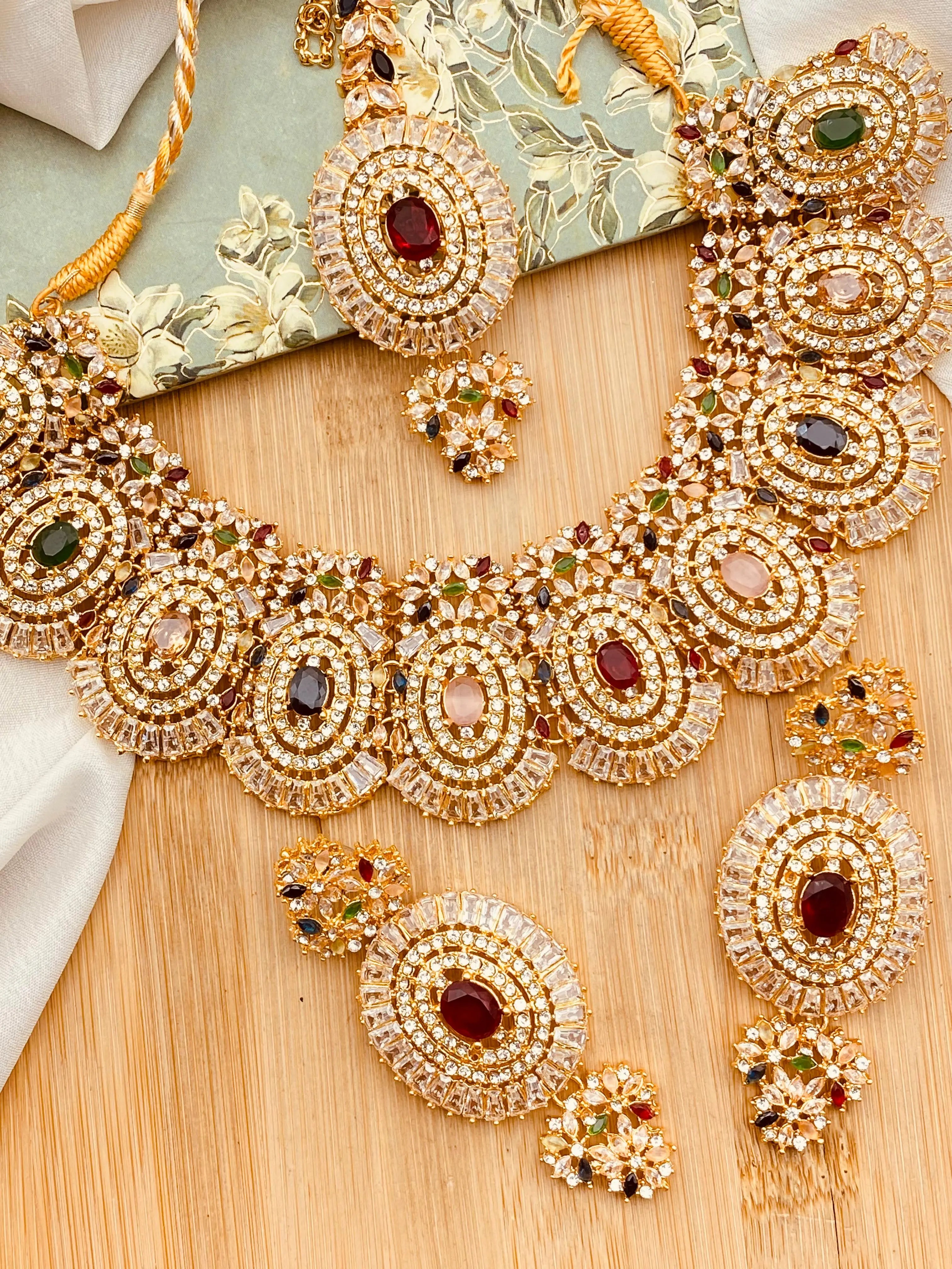 Polki with Zarcon Bridal Necklace set-2156-Golden Nayab Jewellery