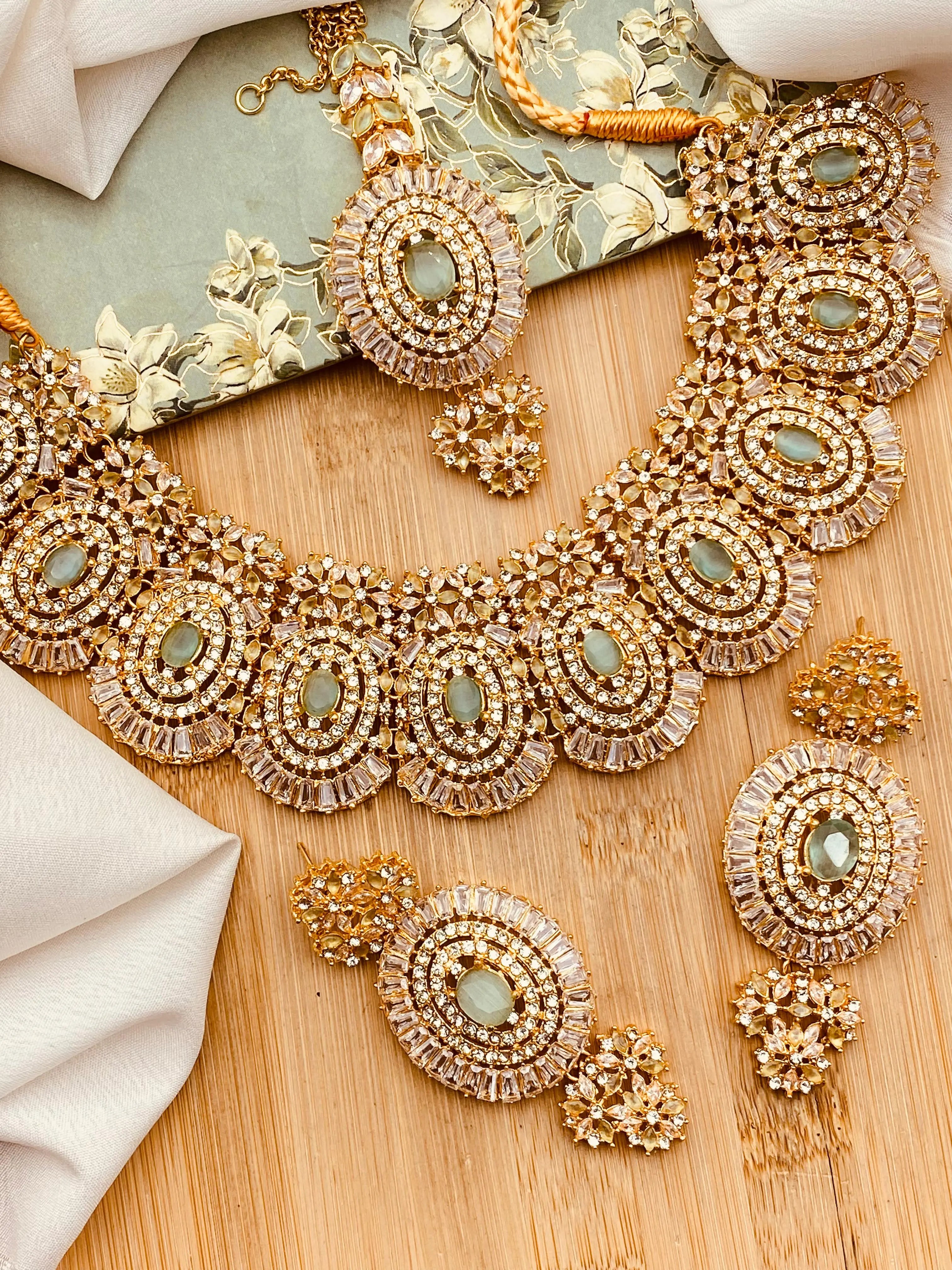 Polki with Zarcon Bridal Necklace set-2156-Golden Nayab Jewellery