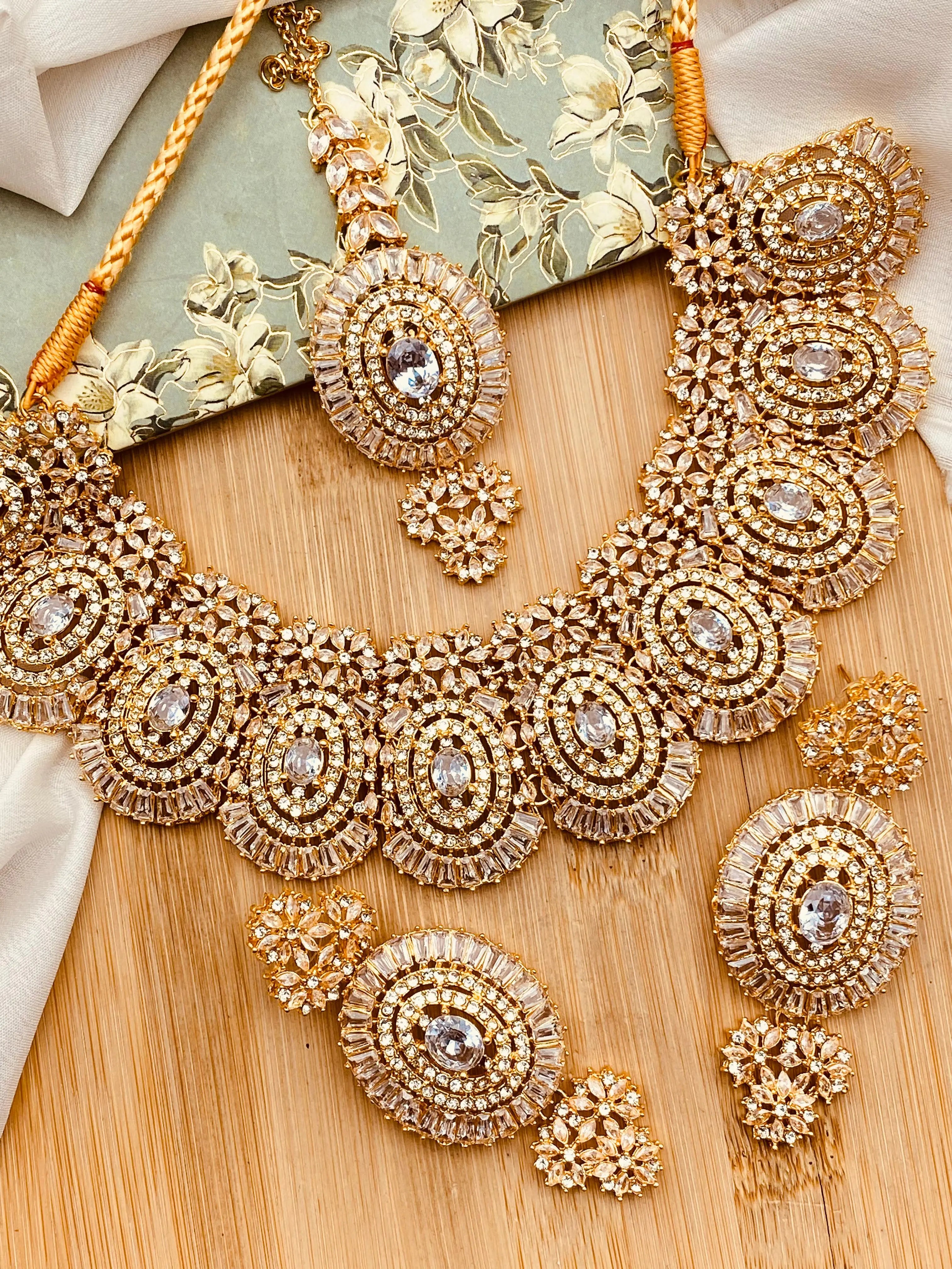 Polki with Zarcon Bridal Necklace set-2156-Golden Nayab Jewellery