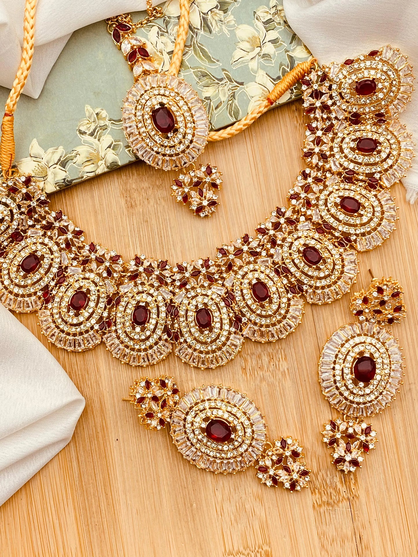 Polki with Zarcon Bridal Necklace set-2156-Golden Nayab Jewellery