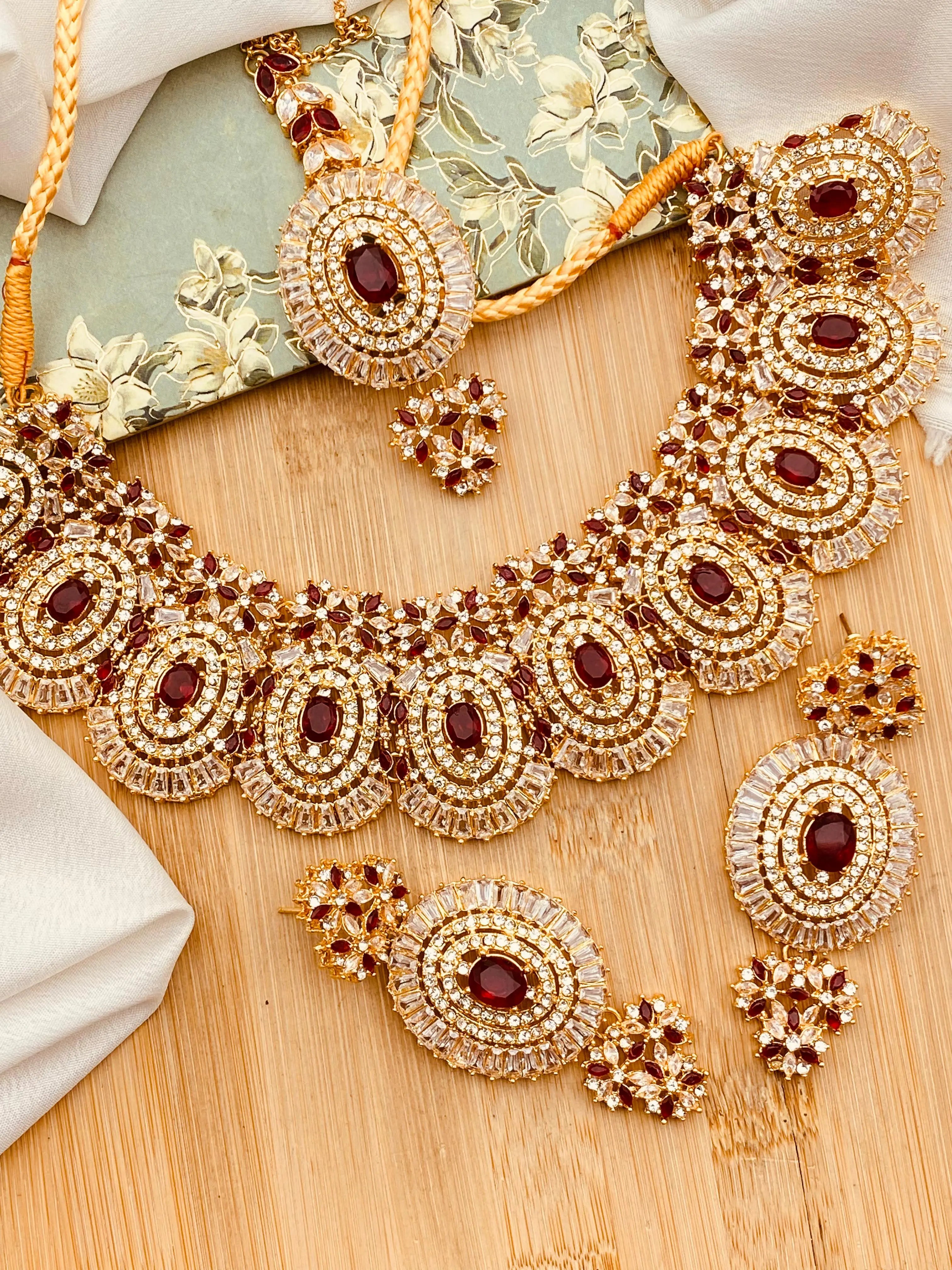 Polki with Zarcon Bridal Necklace set-2156-Golden Nayab Jewellery