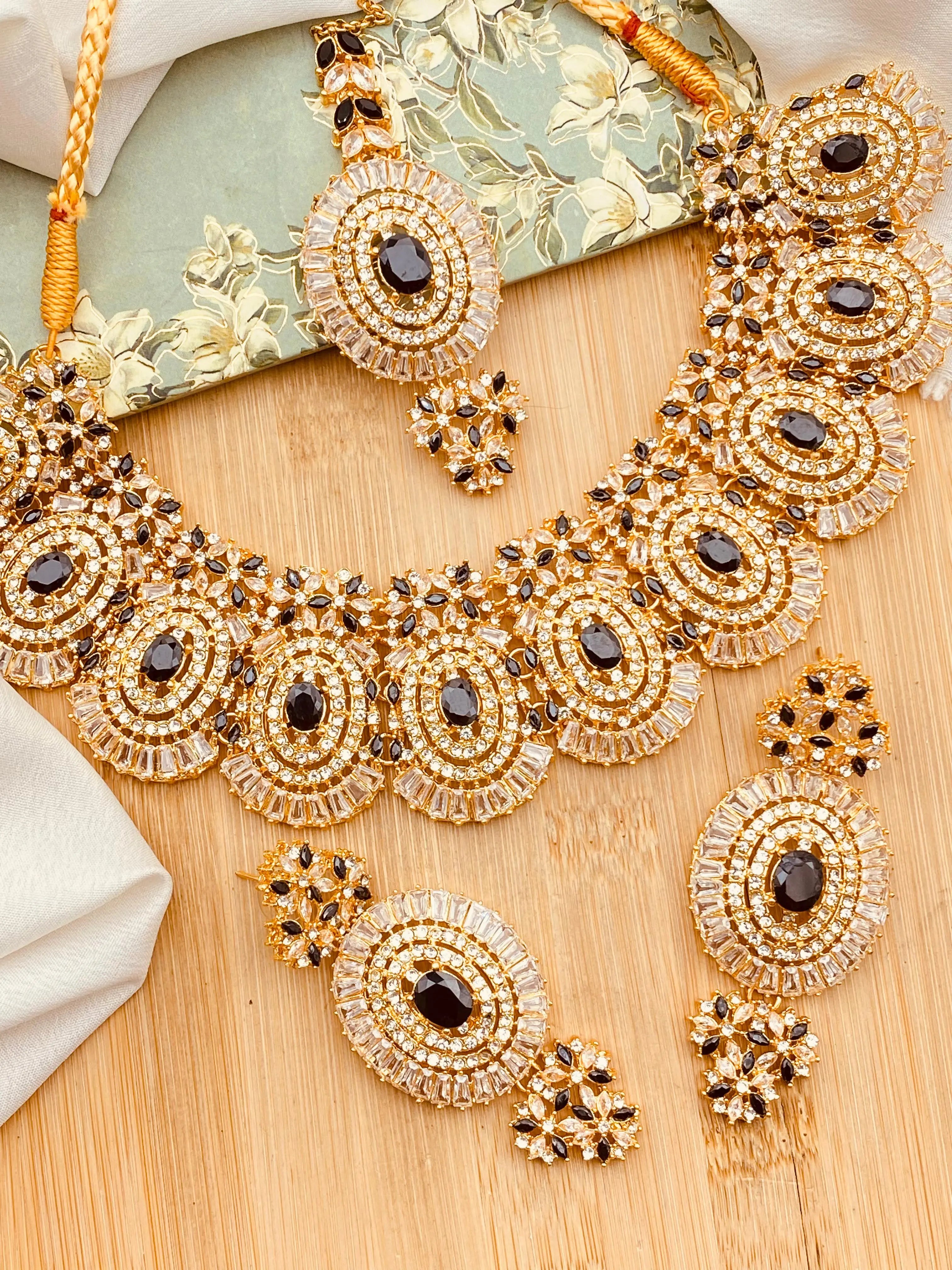 Polki with Zarcon Bridal Necklace set-2156-Golden Nayab Jewellery