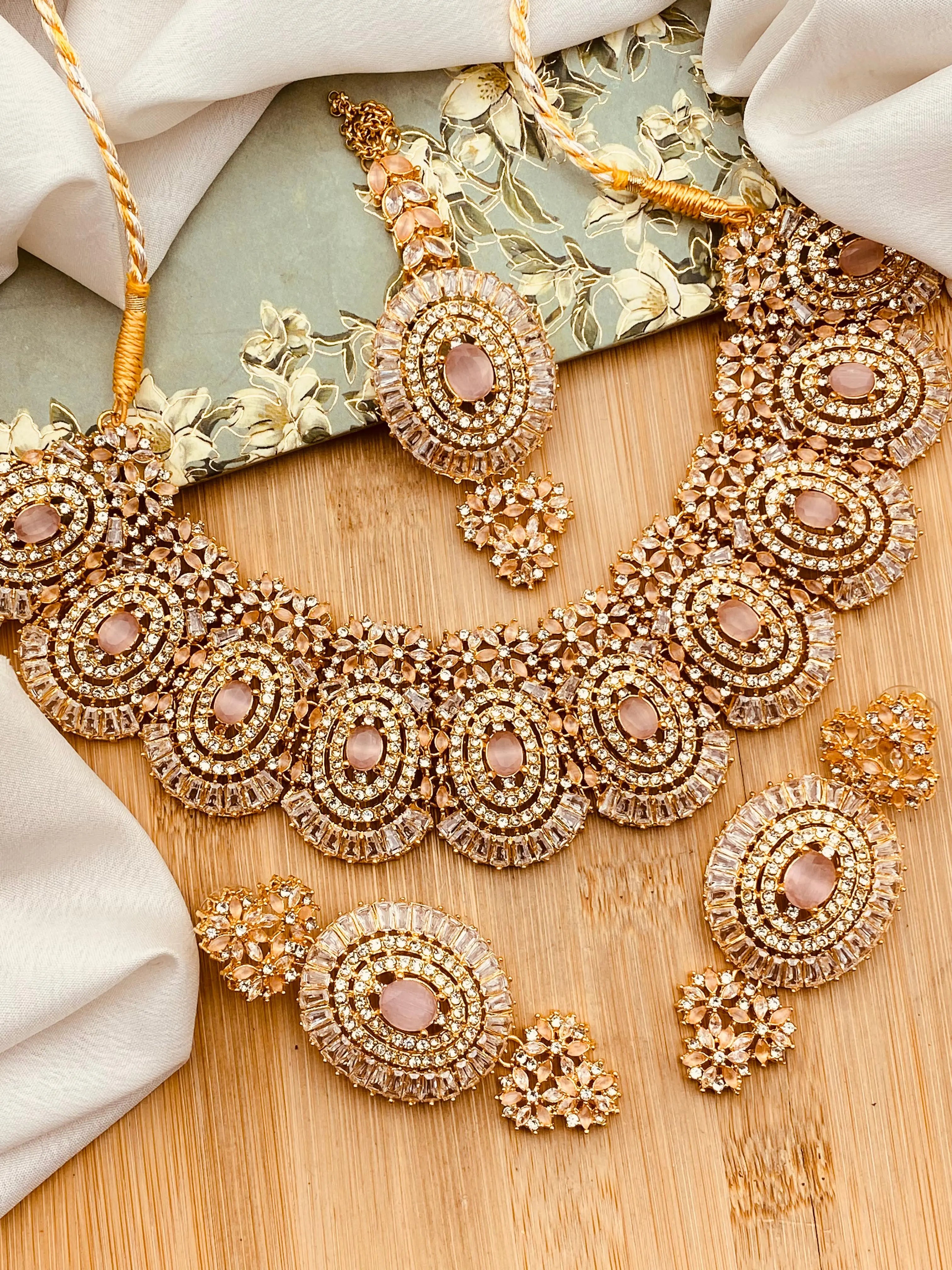 Polki with Zarcon Bridal Necklace set-2156-Golden Nayab Jewellery