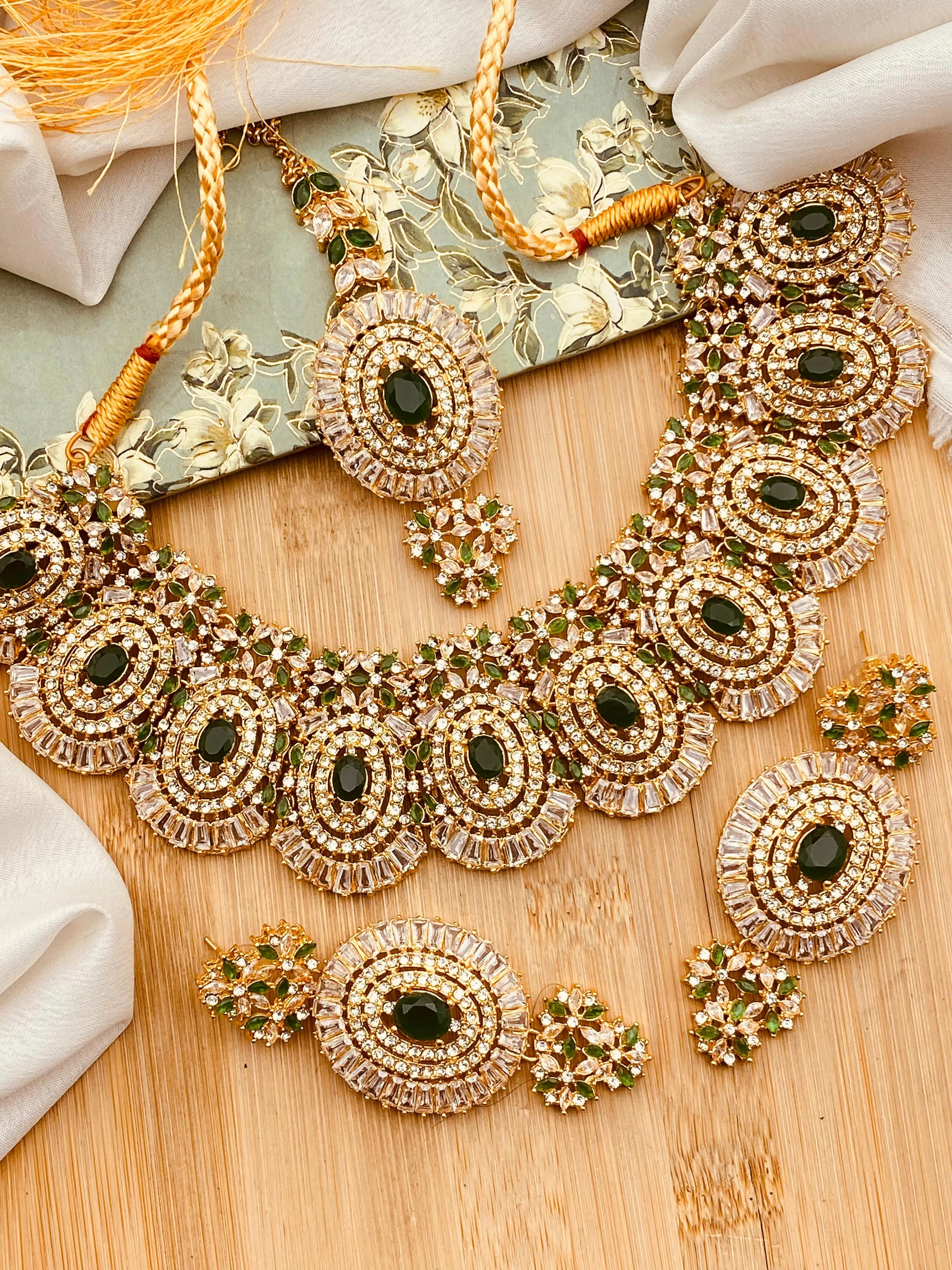 Polki with Zarcon Bridal Necklace set-2156-Golden Nayab Jewellery