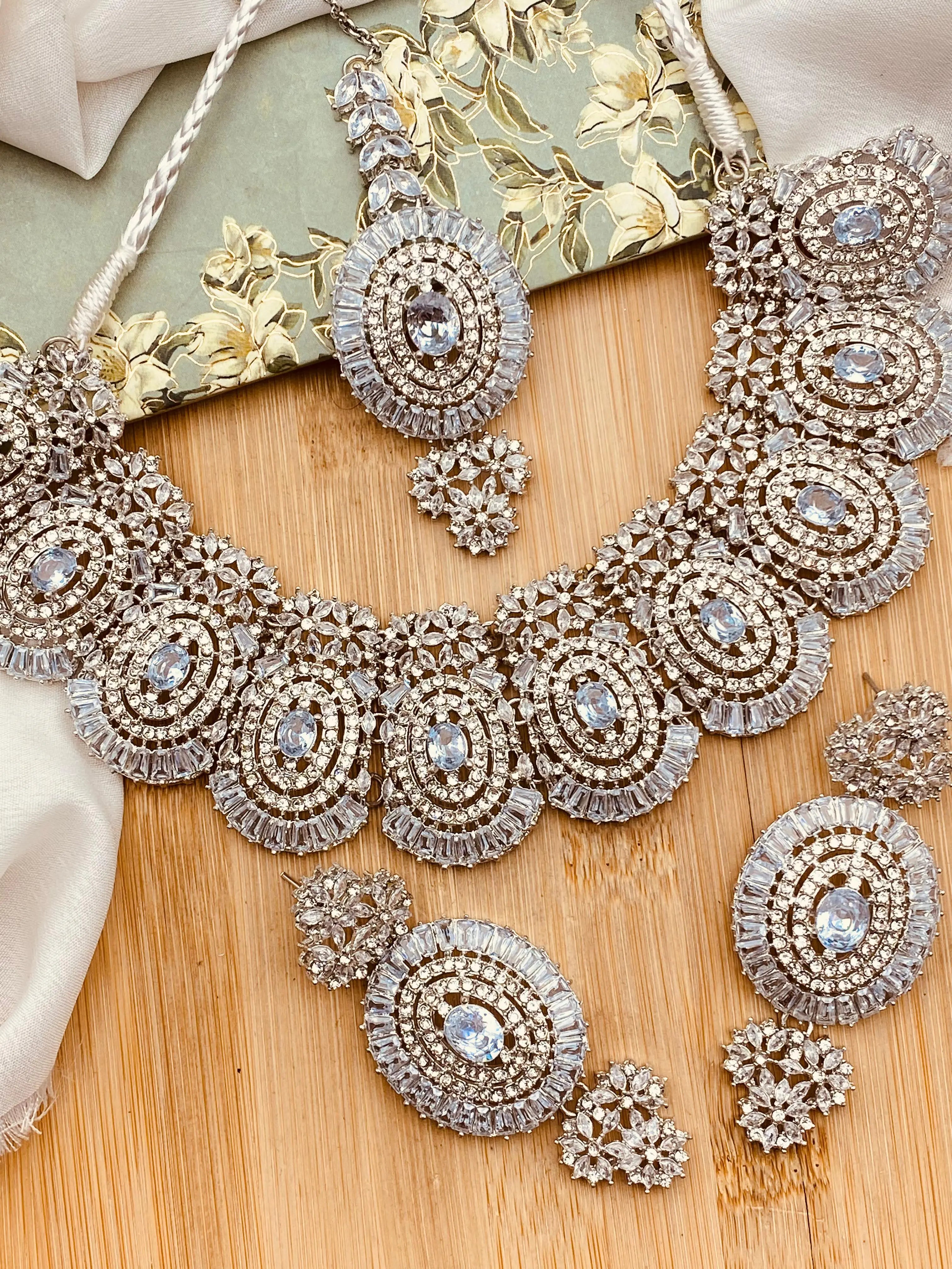 Polki with Zarcon Bridal Necklace set-2156-Silver Nayab Jewellery