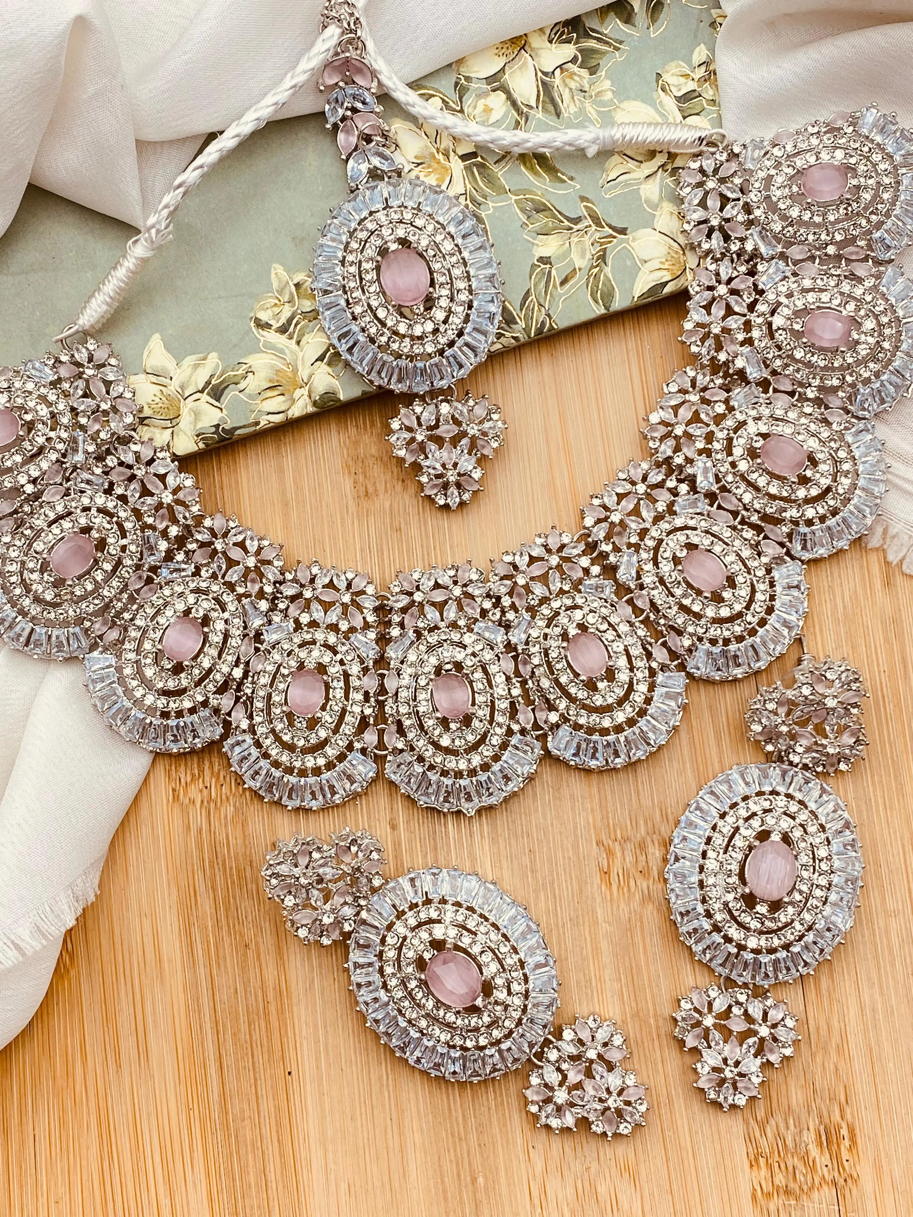 Polki with Zarcon Bridal Necklace set-2156-Silver Nayab Jewellery