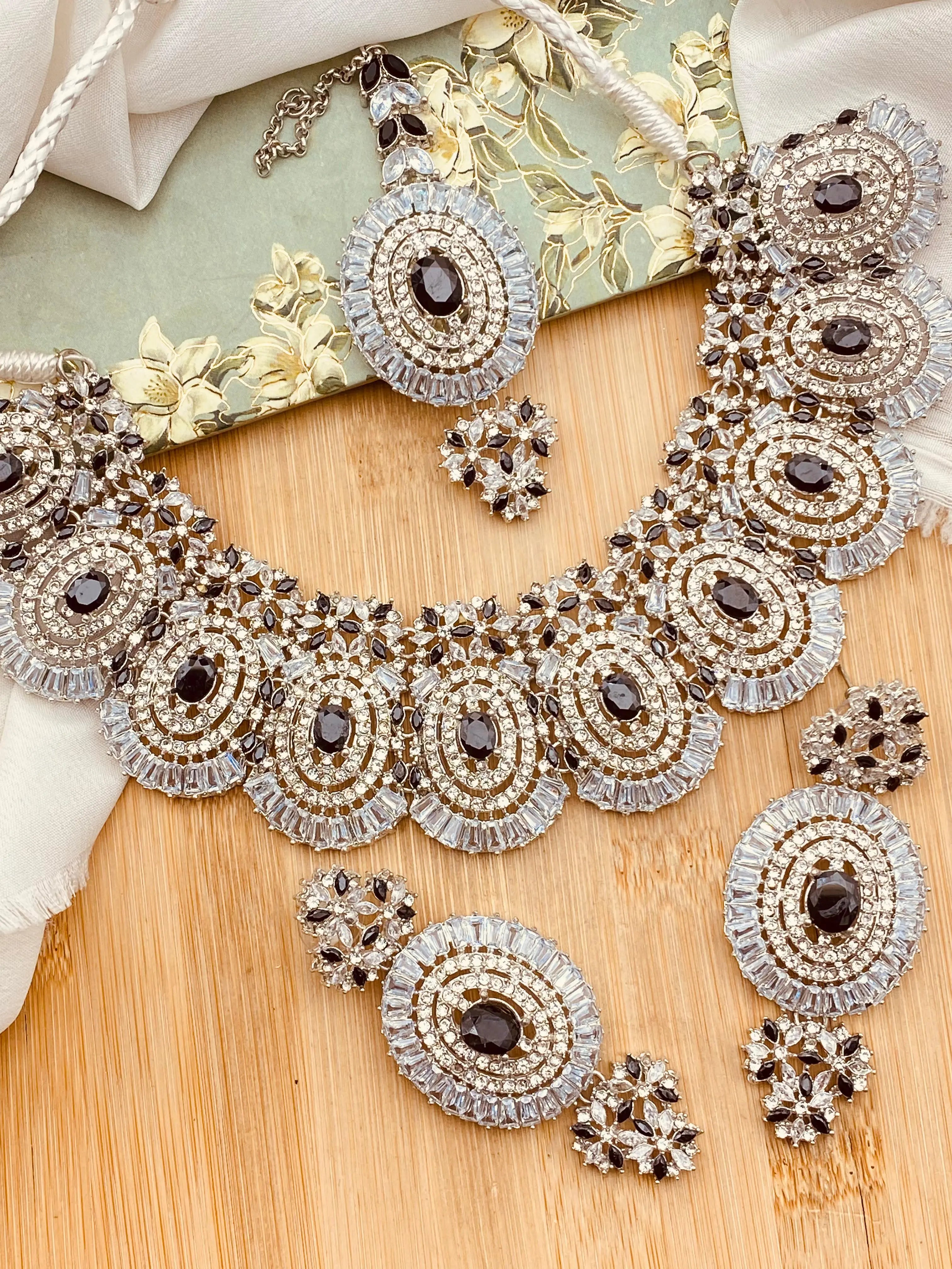 Polki with Zarcon Bridal Necklace set-2156-Silver Nayab Jewellery