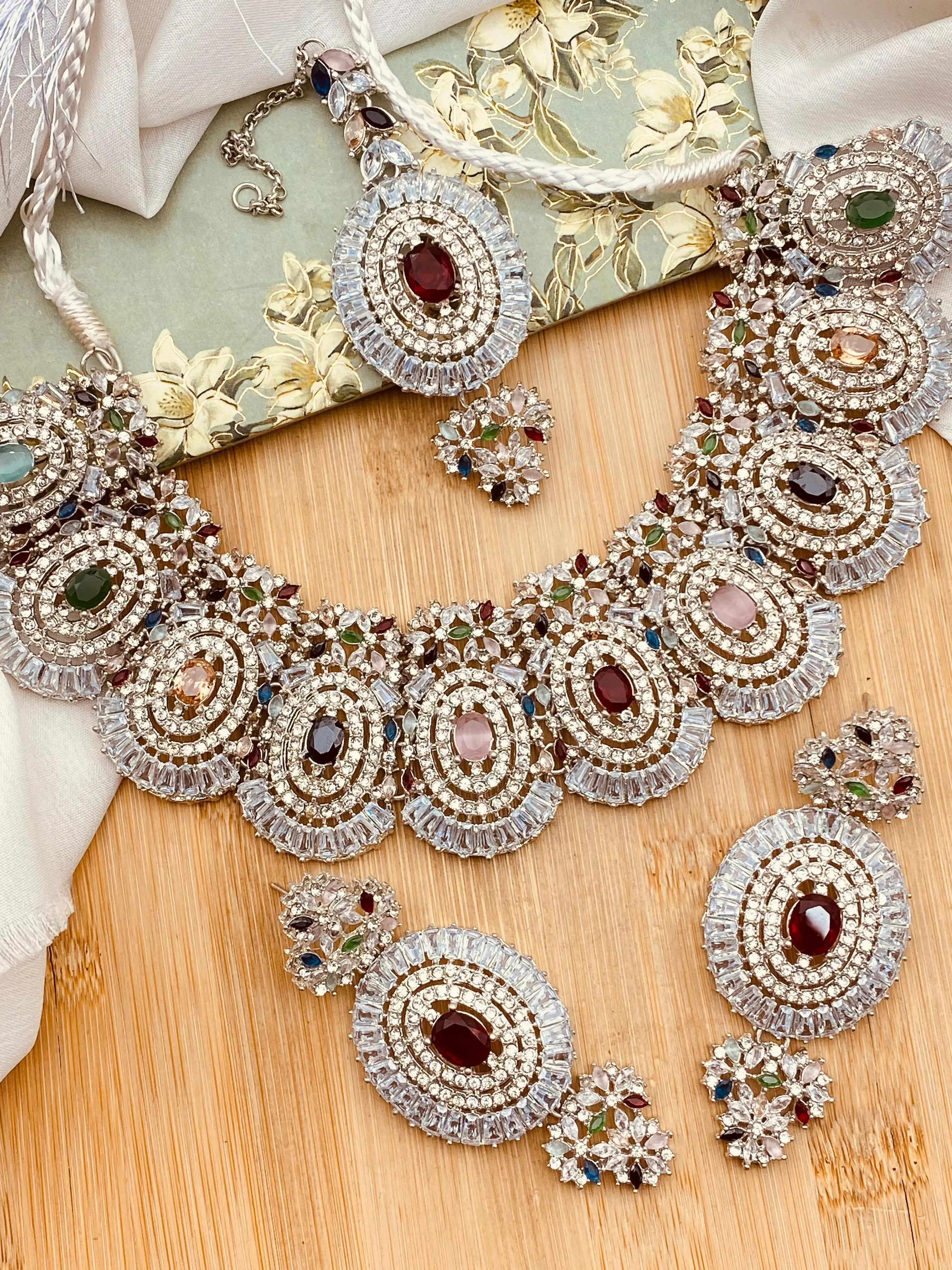 Polki with Zarcon Bridal Necklace set-2156-Silver Nayab Jewellery