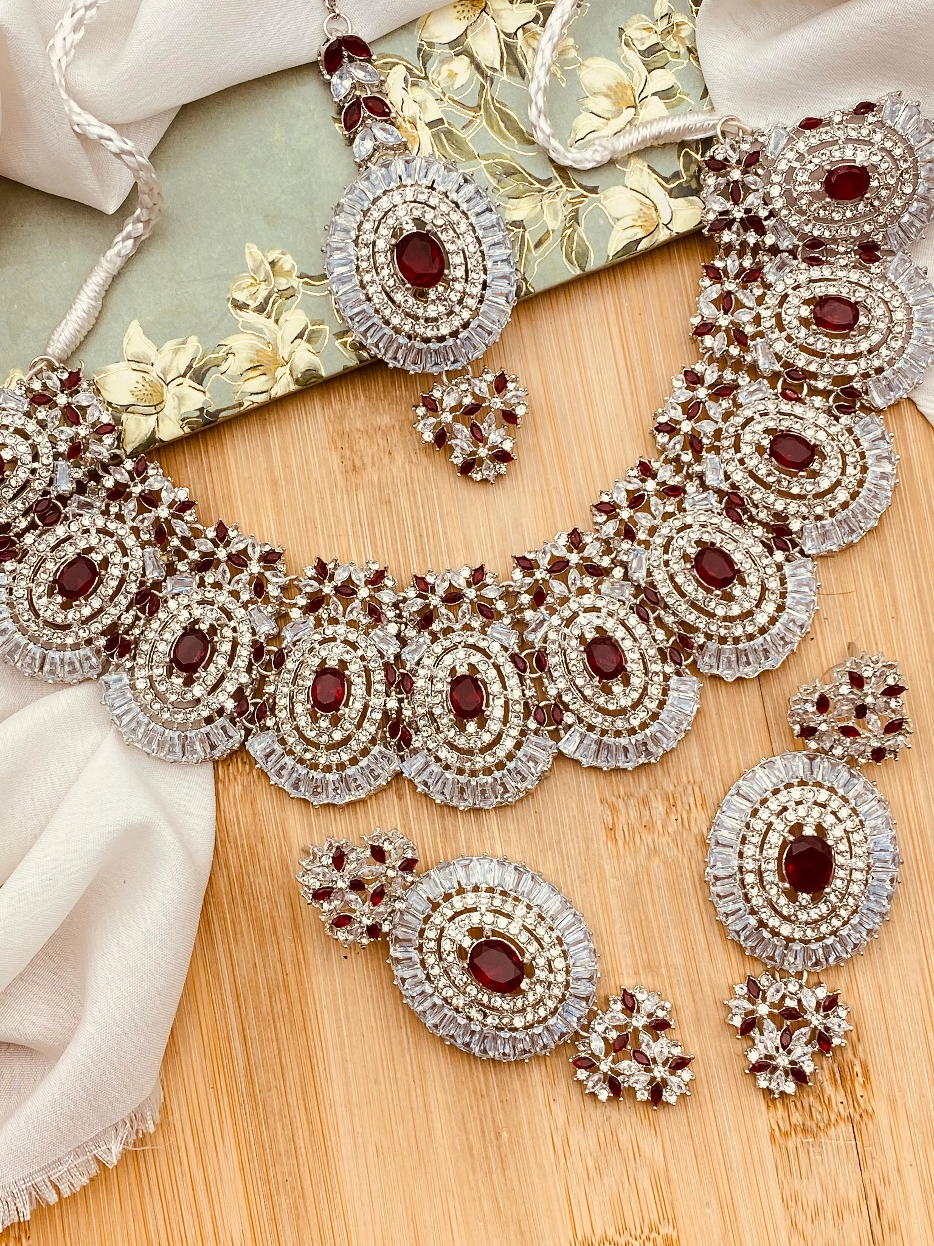 Polki with Zarcon Bridal Necklace set-2156-Silver Nayab Jewellery