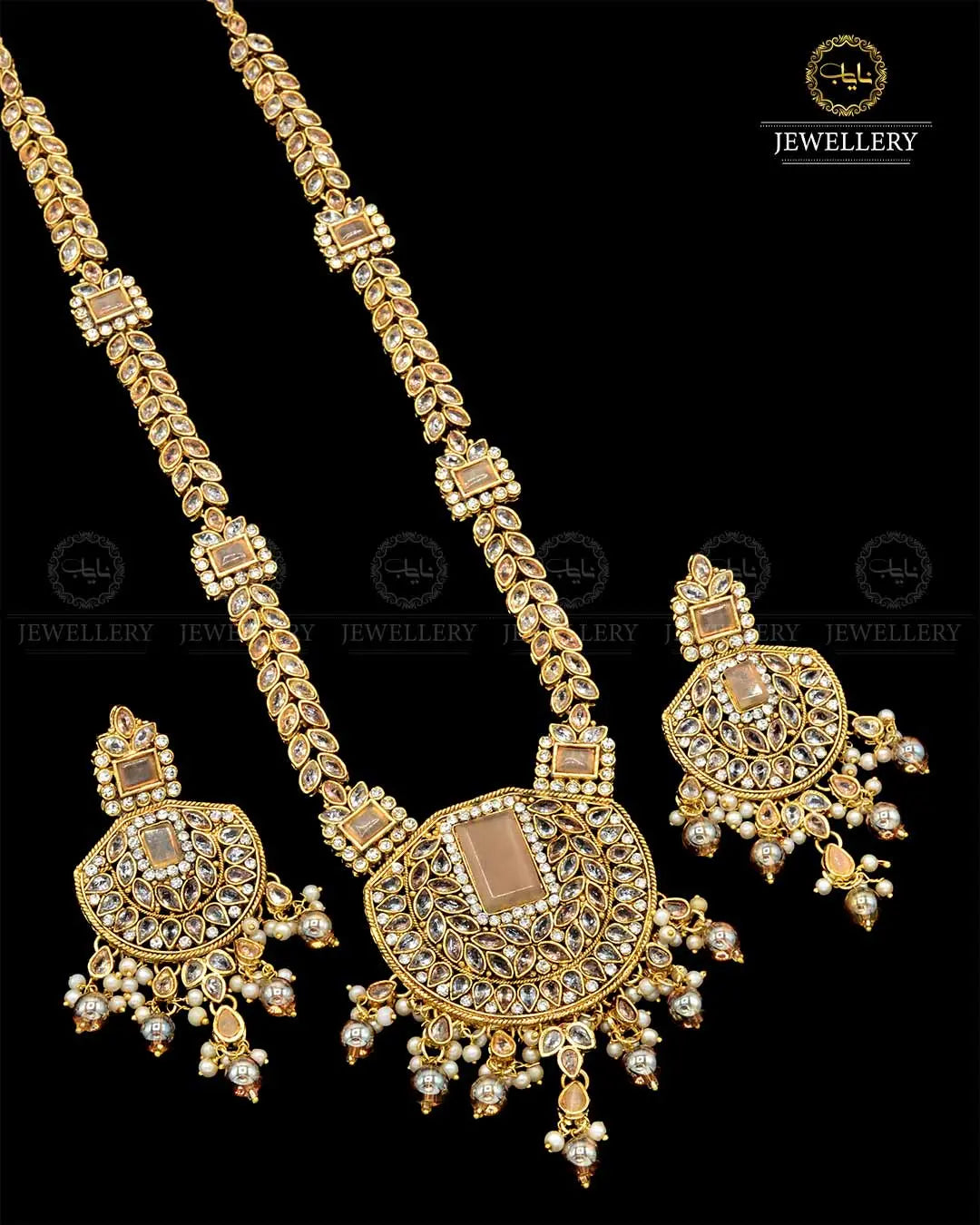 Premium Quality Egyptian Bridal Mala set With Zarcon Stones NJ-1843-G Nayab Jewellery