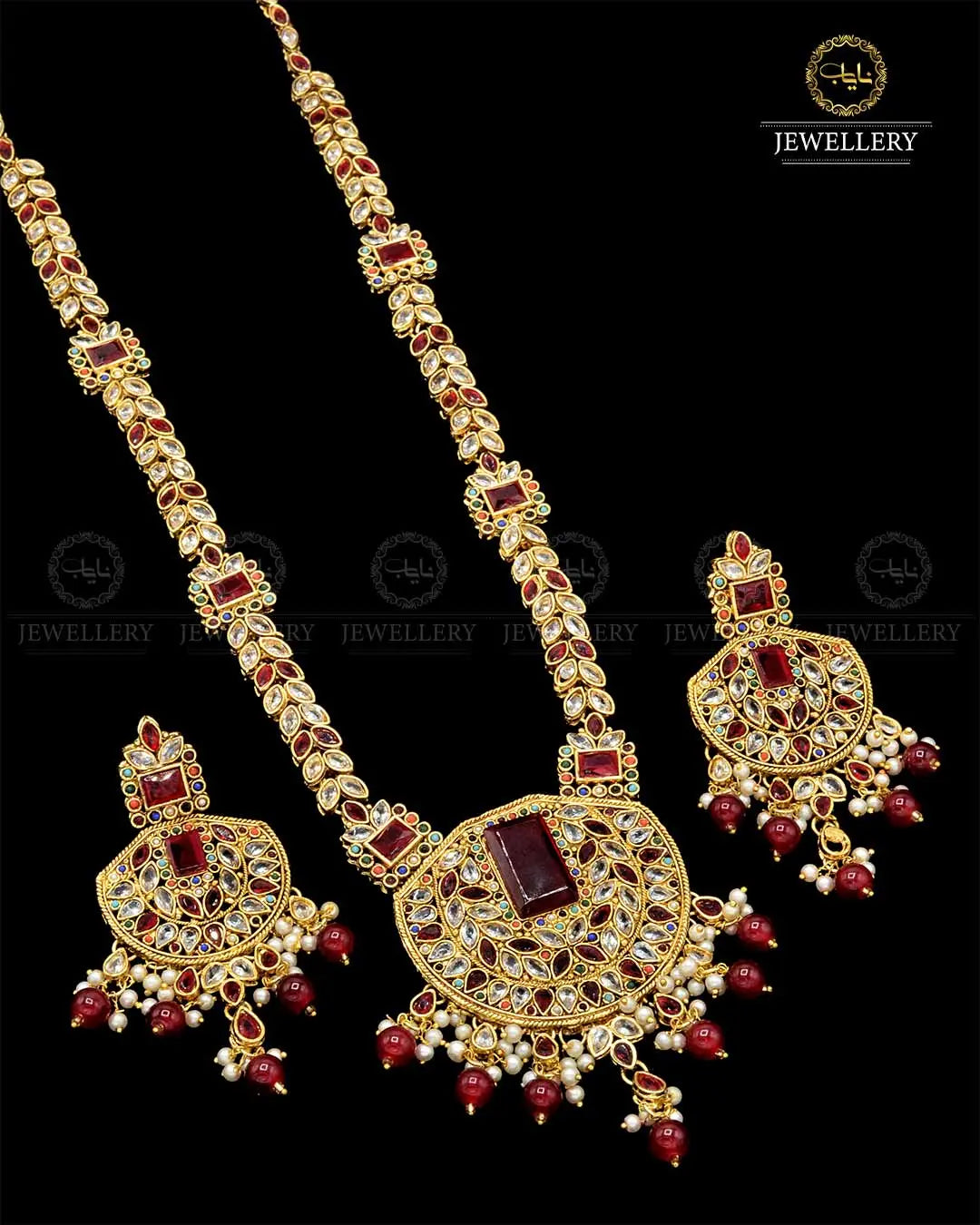 Premium Quality Egyptian Bridal Mala set With Zarcon Stones NJ-1843-G Nayab Jewellery